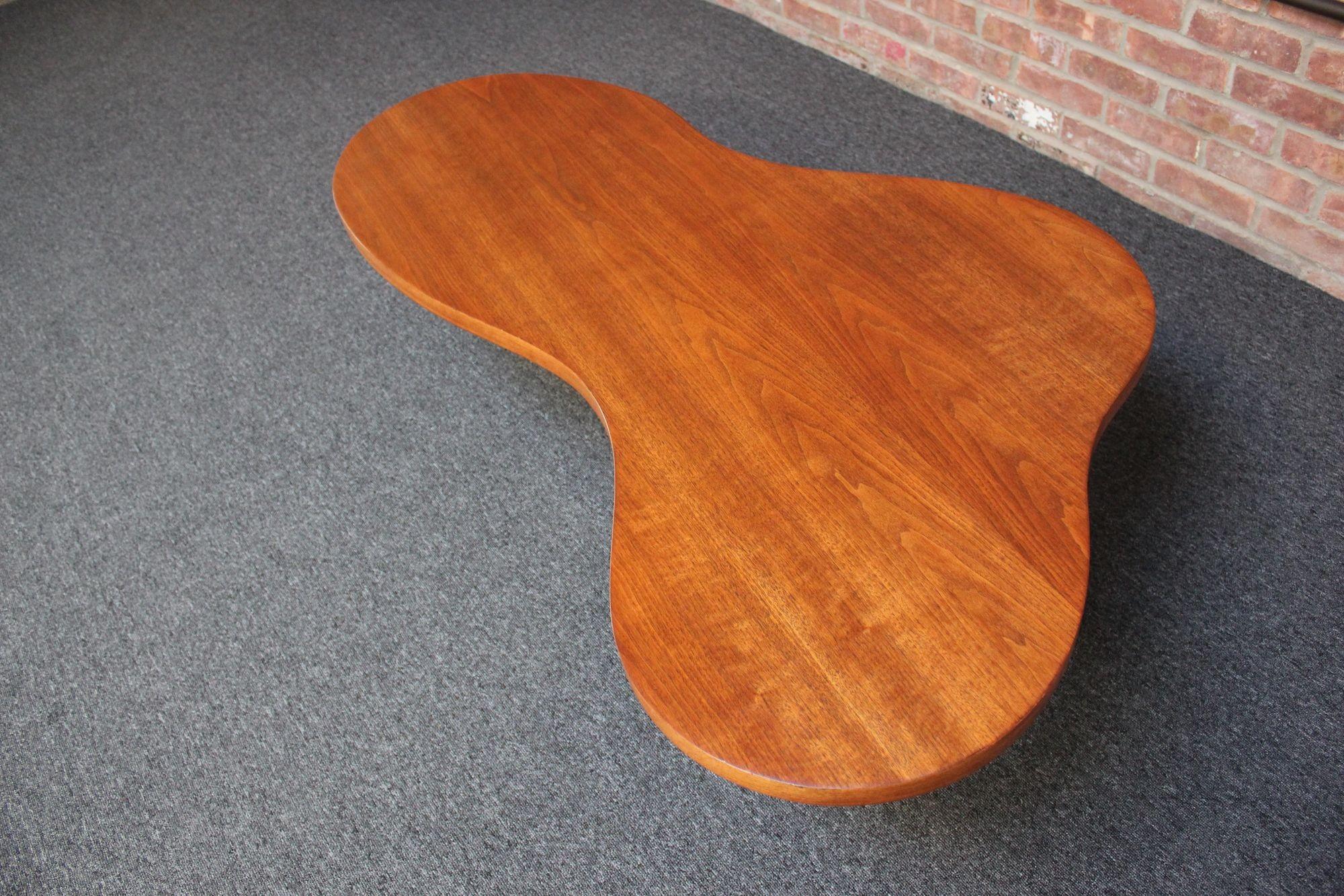 Freeform Walnut and Brass Coffee Table by T.H. Robsjohn-Gibbings For Sale 1