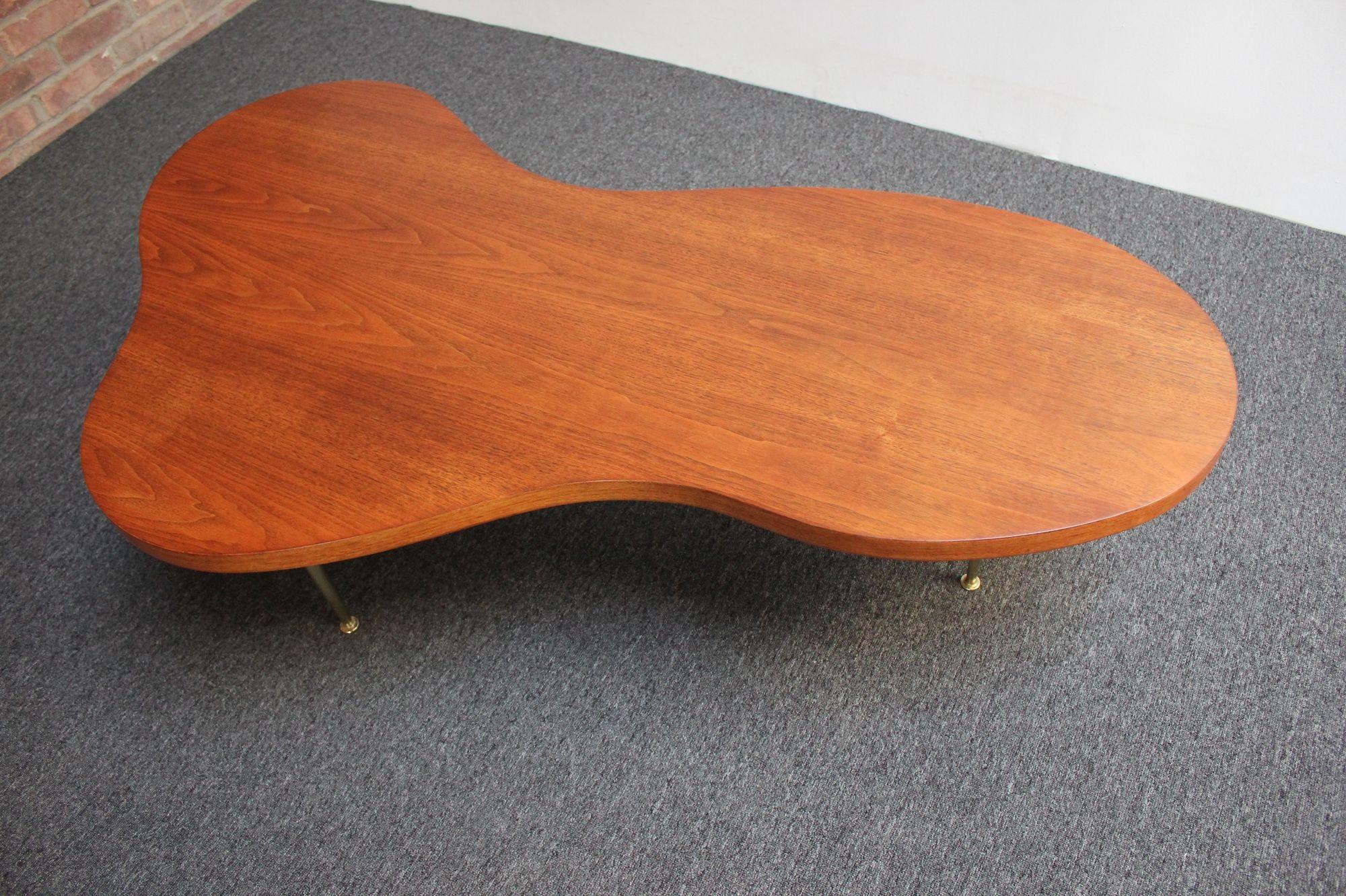Freeform Walnut and Brass Coffee Table by T.H. Robsjohn-Gibbings For Sale 2