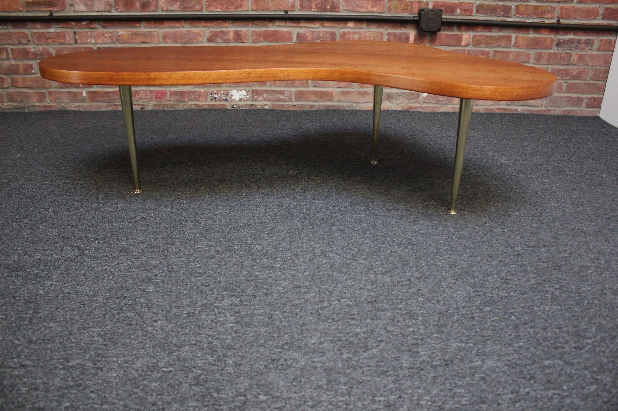 Freeform Walnut and Brass Coffee Table by T.H. Robsjohn-Gibbings For Sale 11