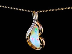 Freeform White Opal and Diamond Pendant 14k Yellow Gold