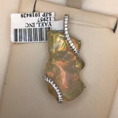 Freeform White Opal and Diamond Pendant