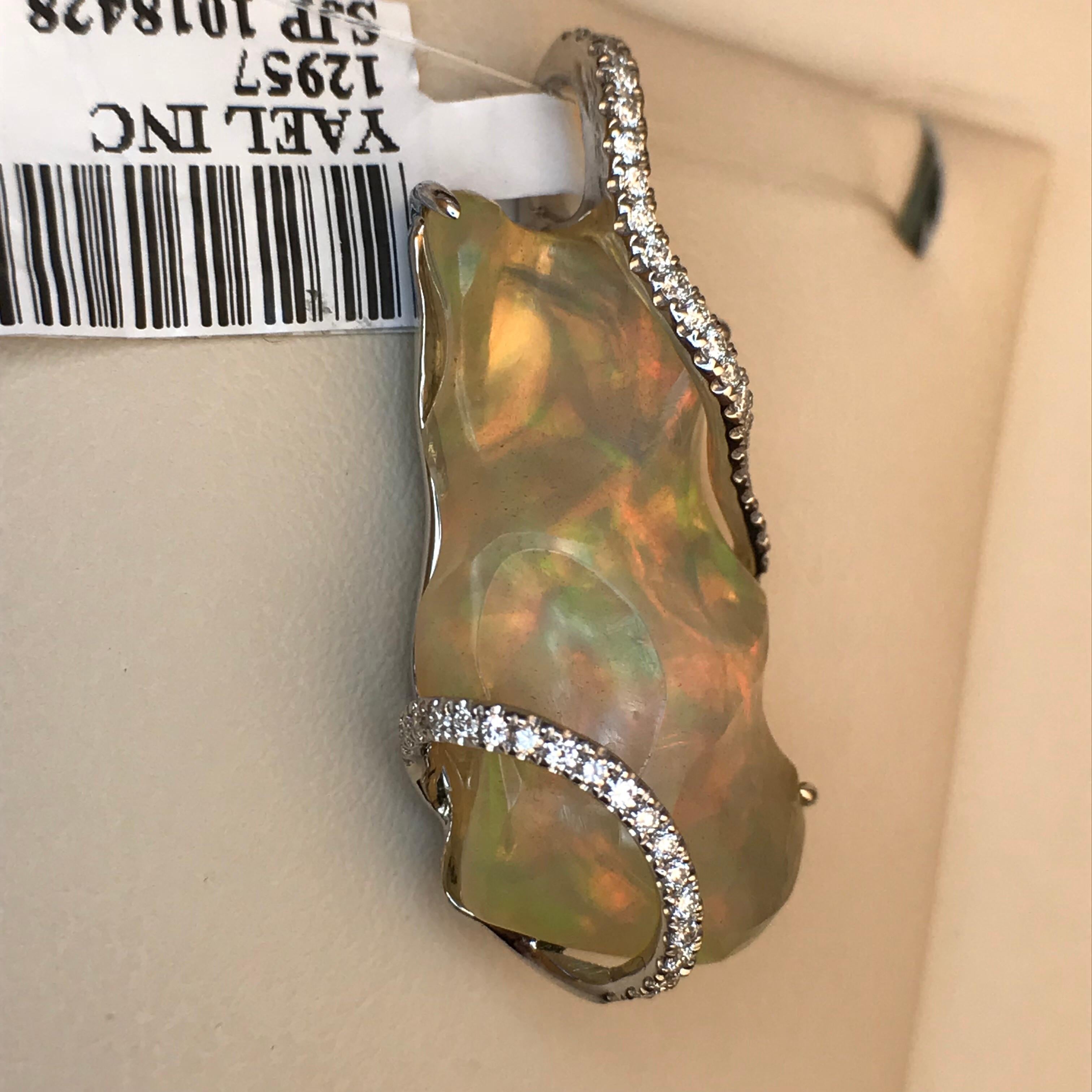 Freeform White Opal and Diamond Pendant In New Condition For Sale In San Francisco, CA