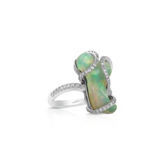 Freeform White Opal and Diamond Ring