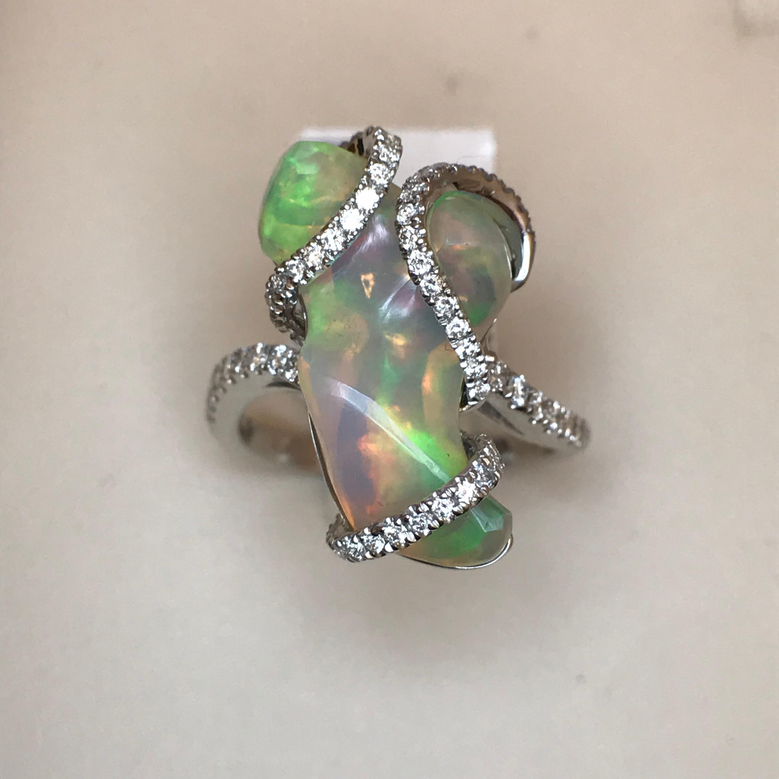 Freeform White Opal and Diamond Ring In New Condition For Sale In San Francisco, CA