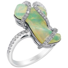 Freeform White Opal and Diamond Ring
