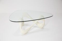 Freeform White Tessellated Stone "Cursive" Coffee Table with Glass Top, 1990s