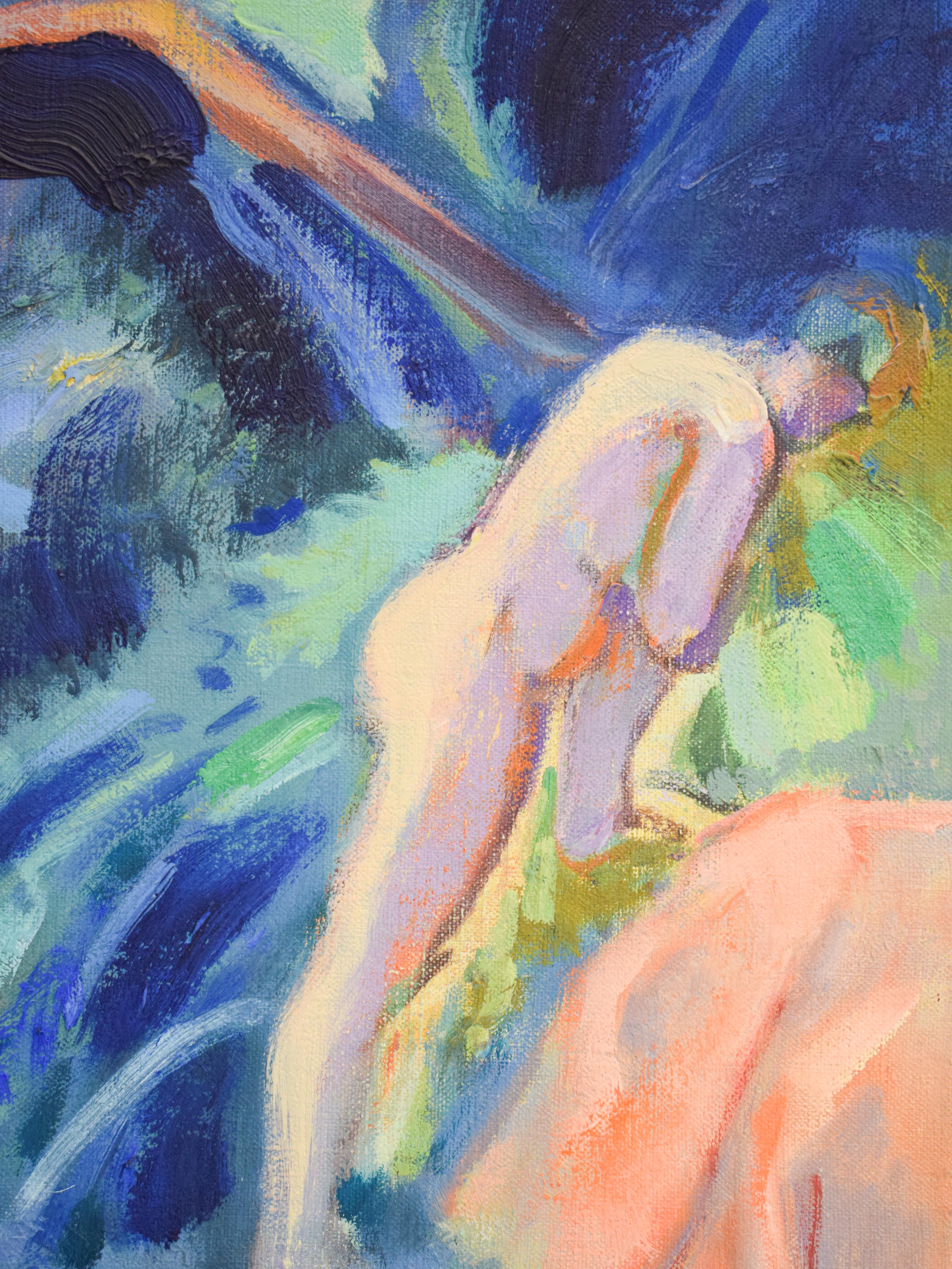 Nude portrait in nature - Oil Paint on Canvas, Fauvist, Dutch Artist, Painting For Sale 4