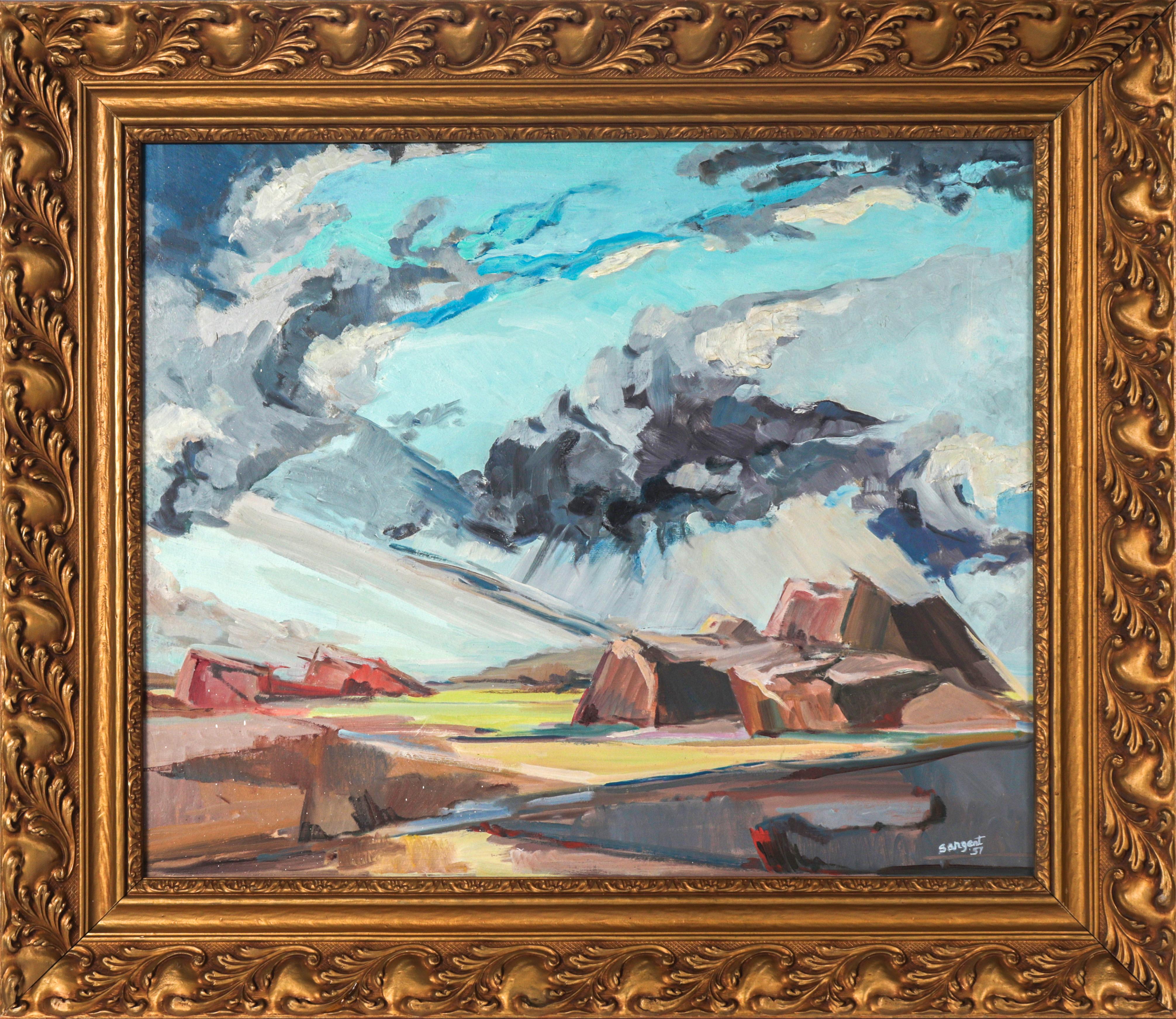 Freeman Sargent Landscape Painting - California Desert Scene 1957 Oil