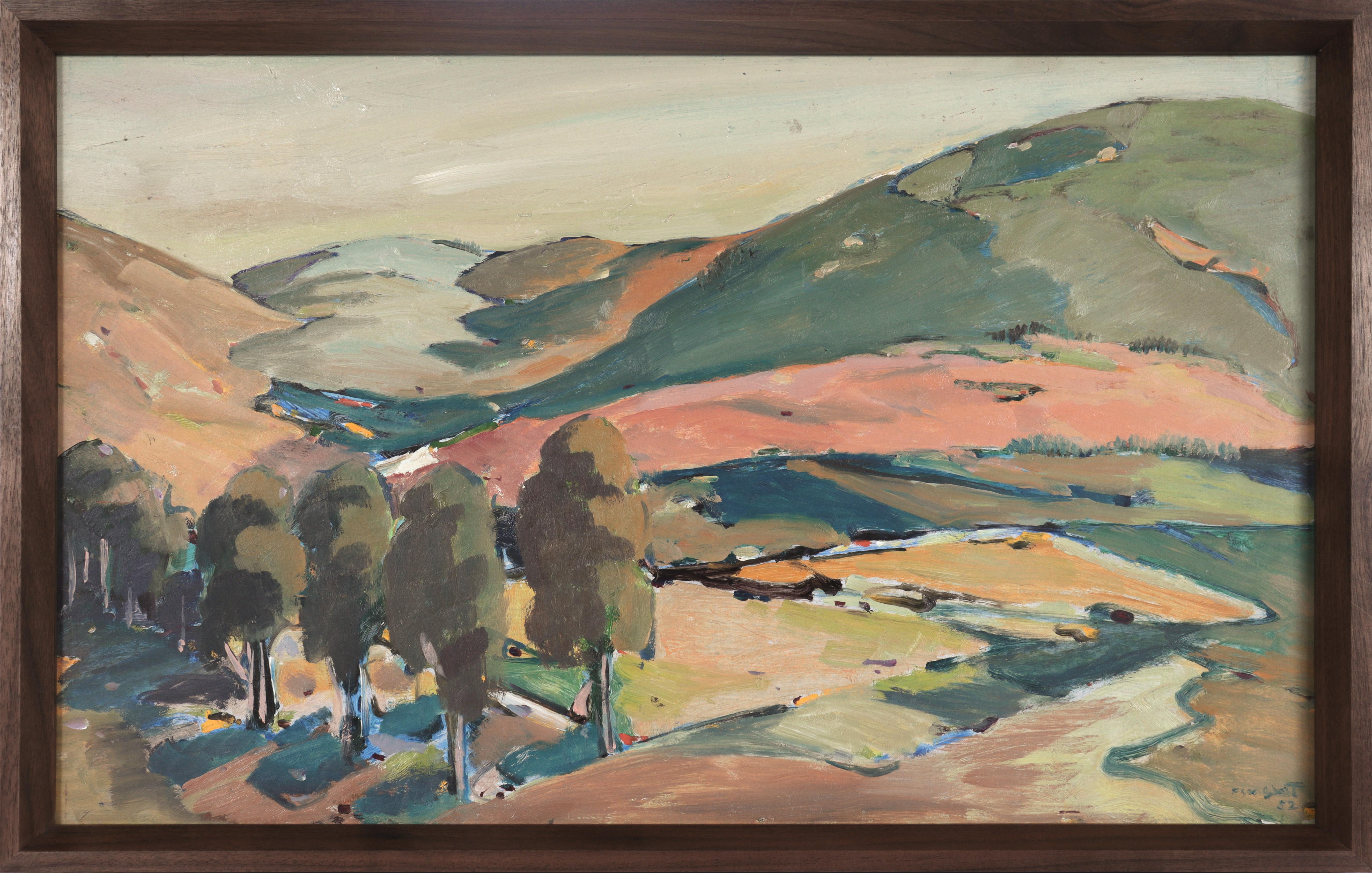 Landscape Painting Freeman Sargent - Paysage californien rêveur 1952 Huile