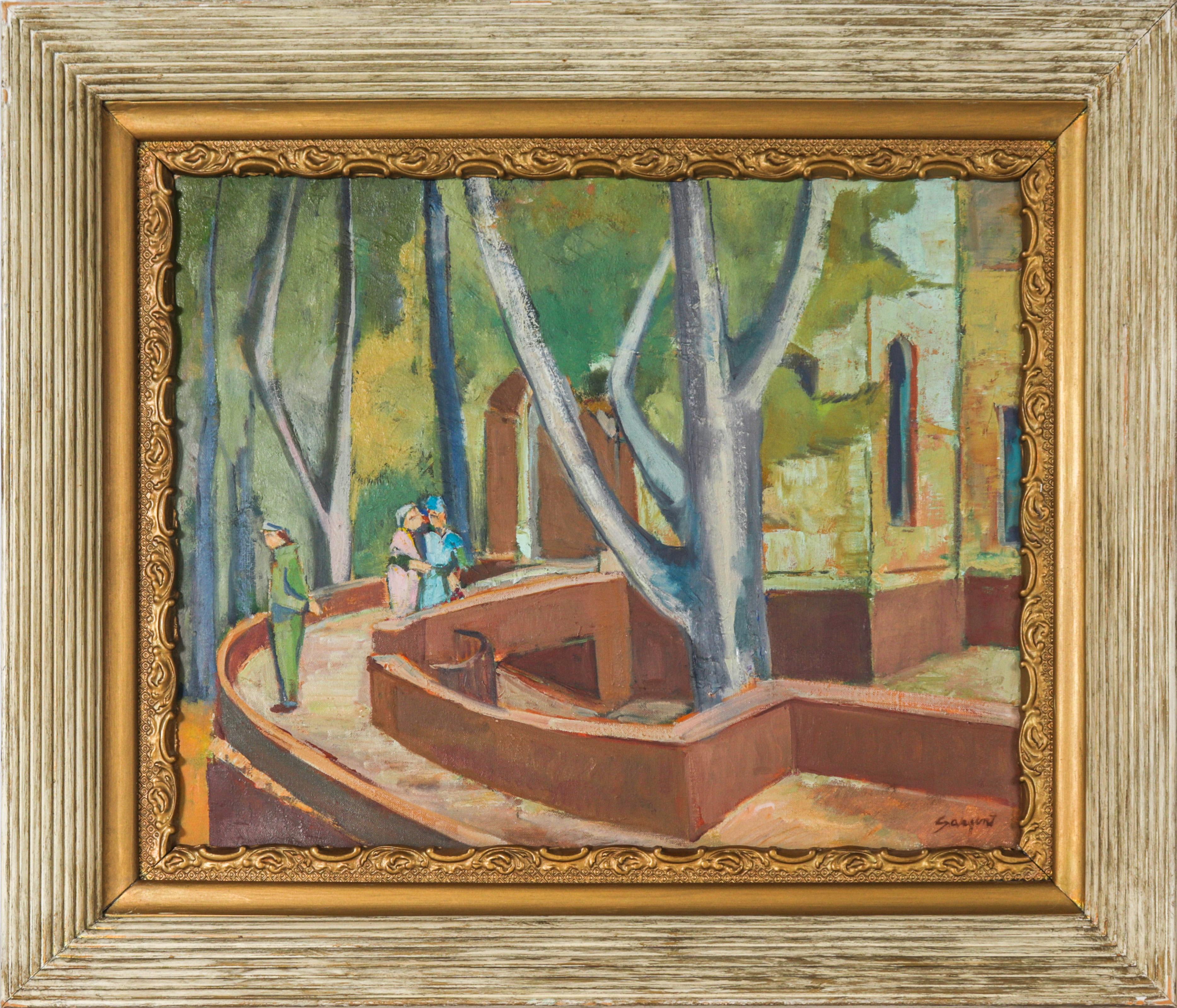 Freeman Sargent Landscape Painting - "Figures & Trees" (Paris) 20th Century Oil