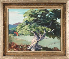 Vintage Tree Over-looking California Field 20th Century Oil