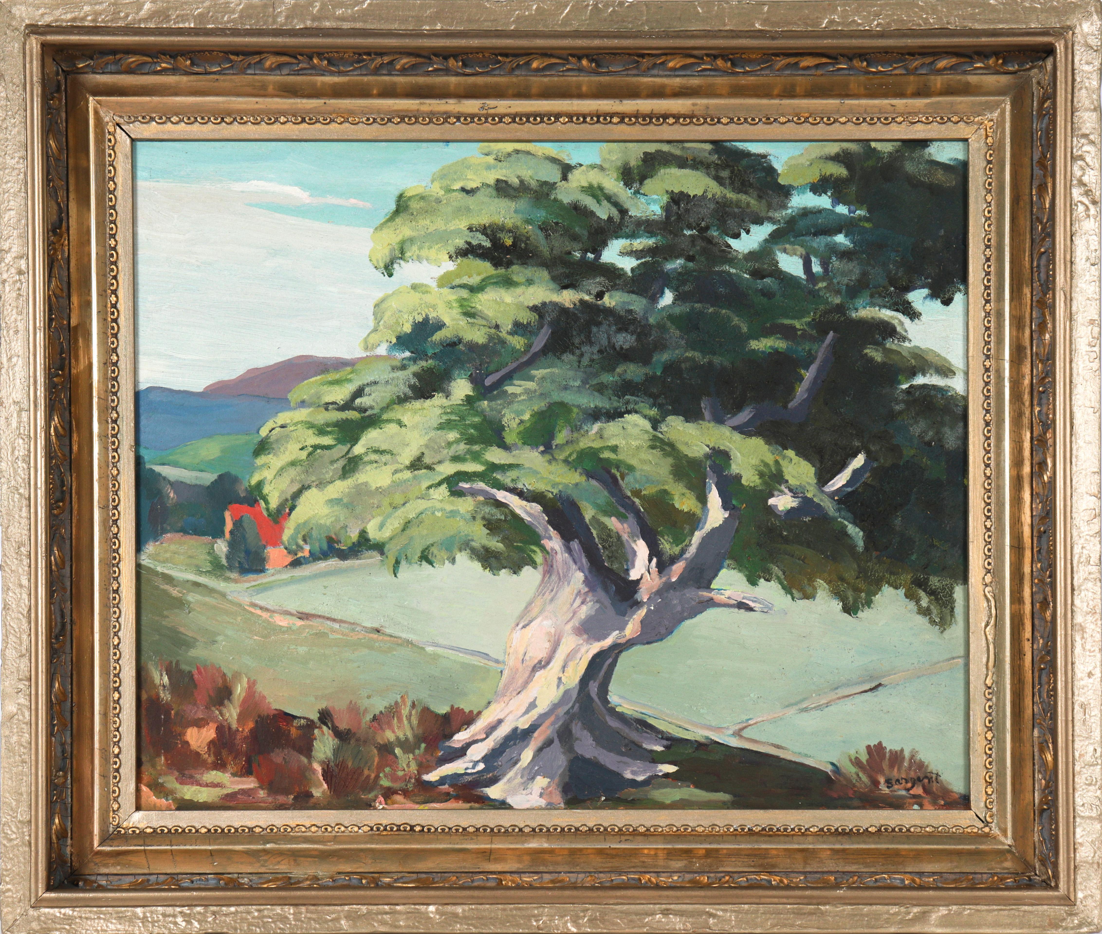 Freeman Sargent Landscape Painting - Tree Over-looking California Field 20th Century Oil