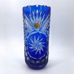Freemanson Washington DC Daylight Lodge Cut Lead Crystal Glass Blue Flower Vase