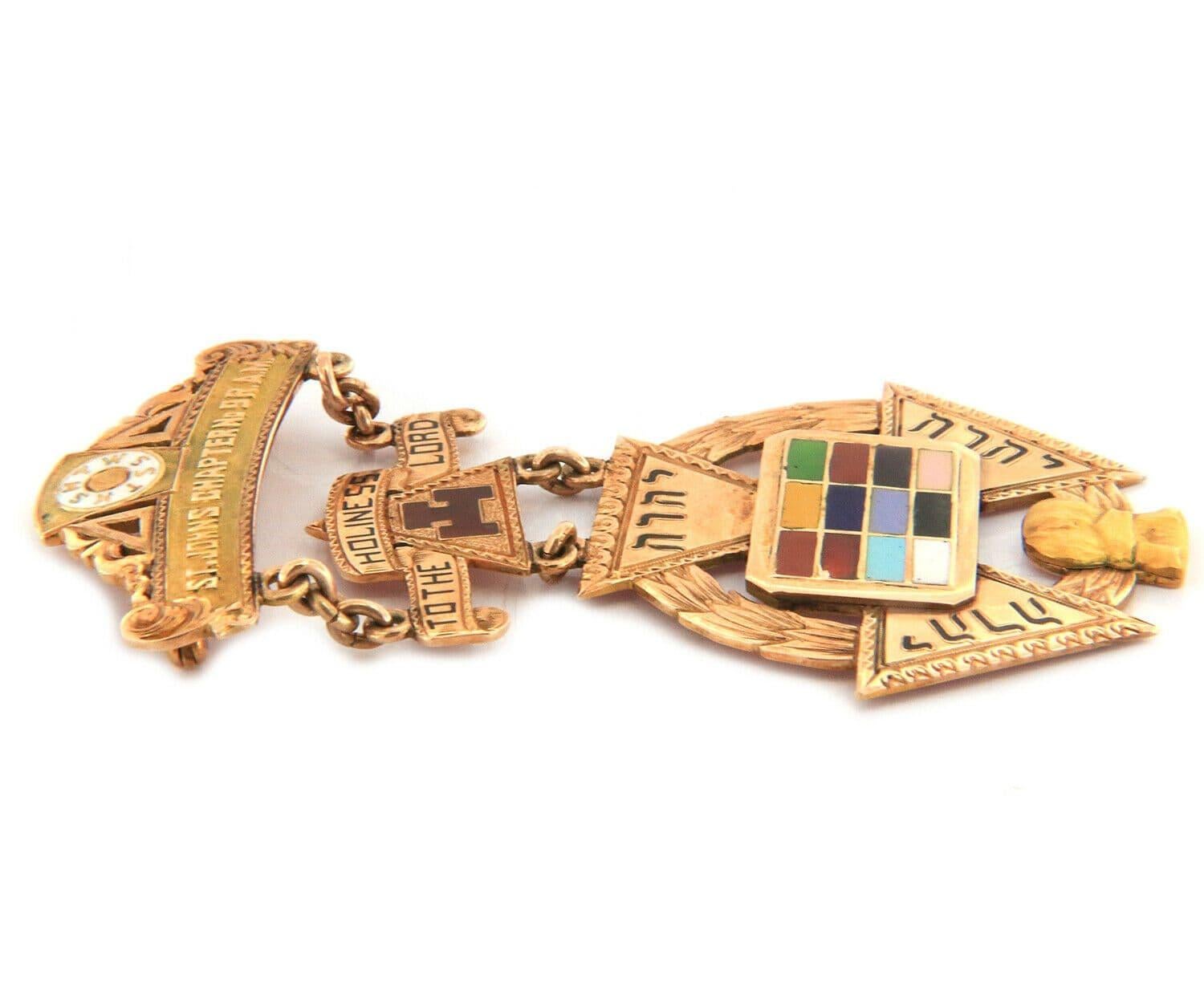 Art Nouveau Freemason St. Johns Chapter No 9 R.A.M. Brooch in 10K Yellow Gold For Sale