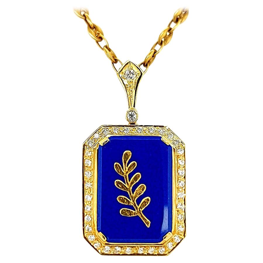 Freemasonry 18kt Solid Yellow Gold Necklace with Diamonds and Lapis Lazuli