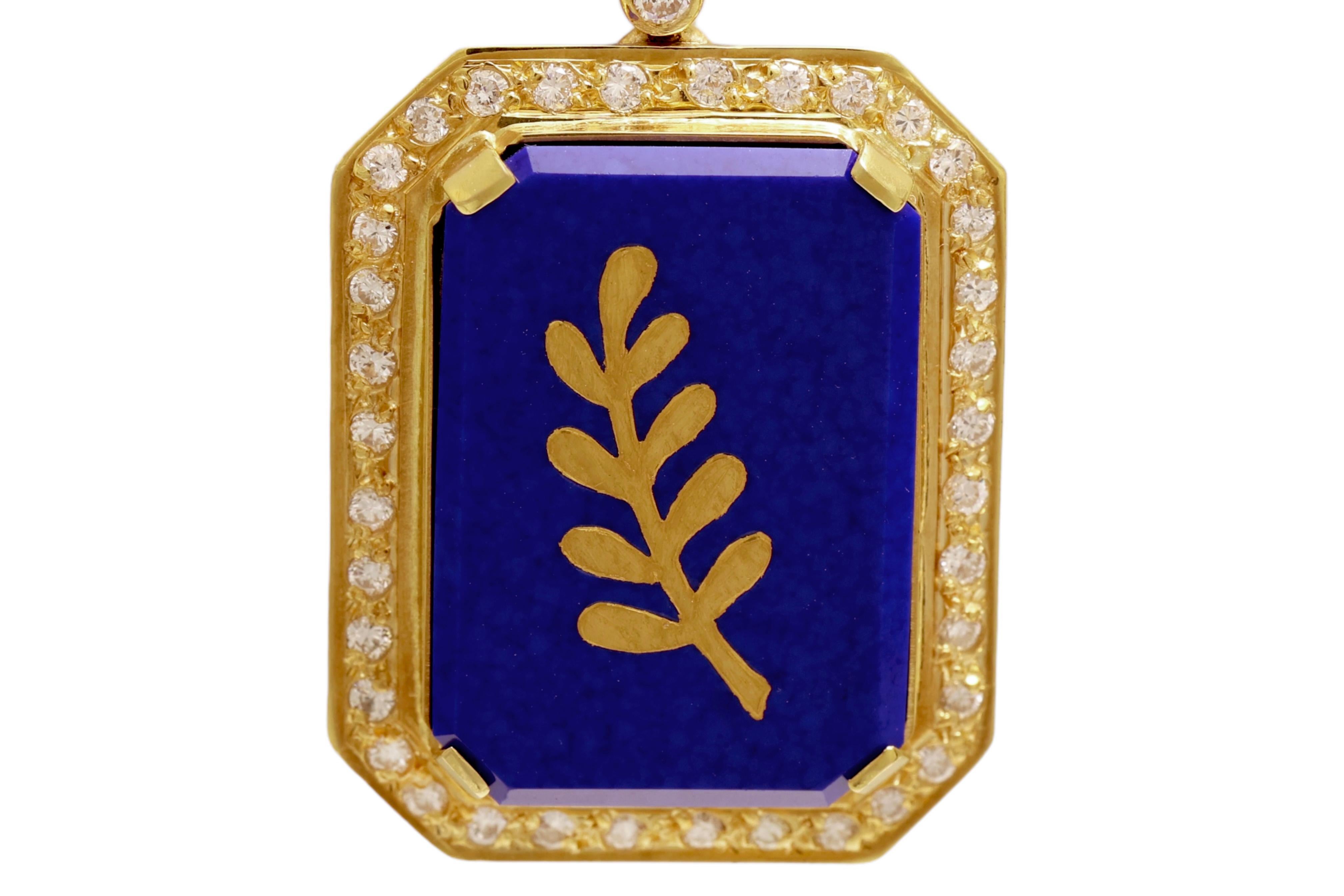 Women's or Men's Freemasonry 18kt Solid Yellow Gold Necklace with Diamonds and Lapis Lazuli For Sale