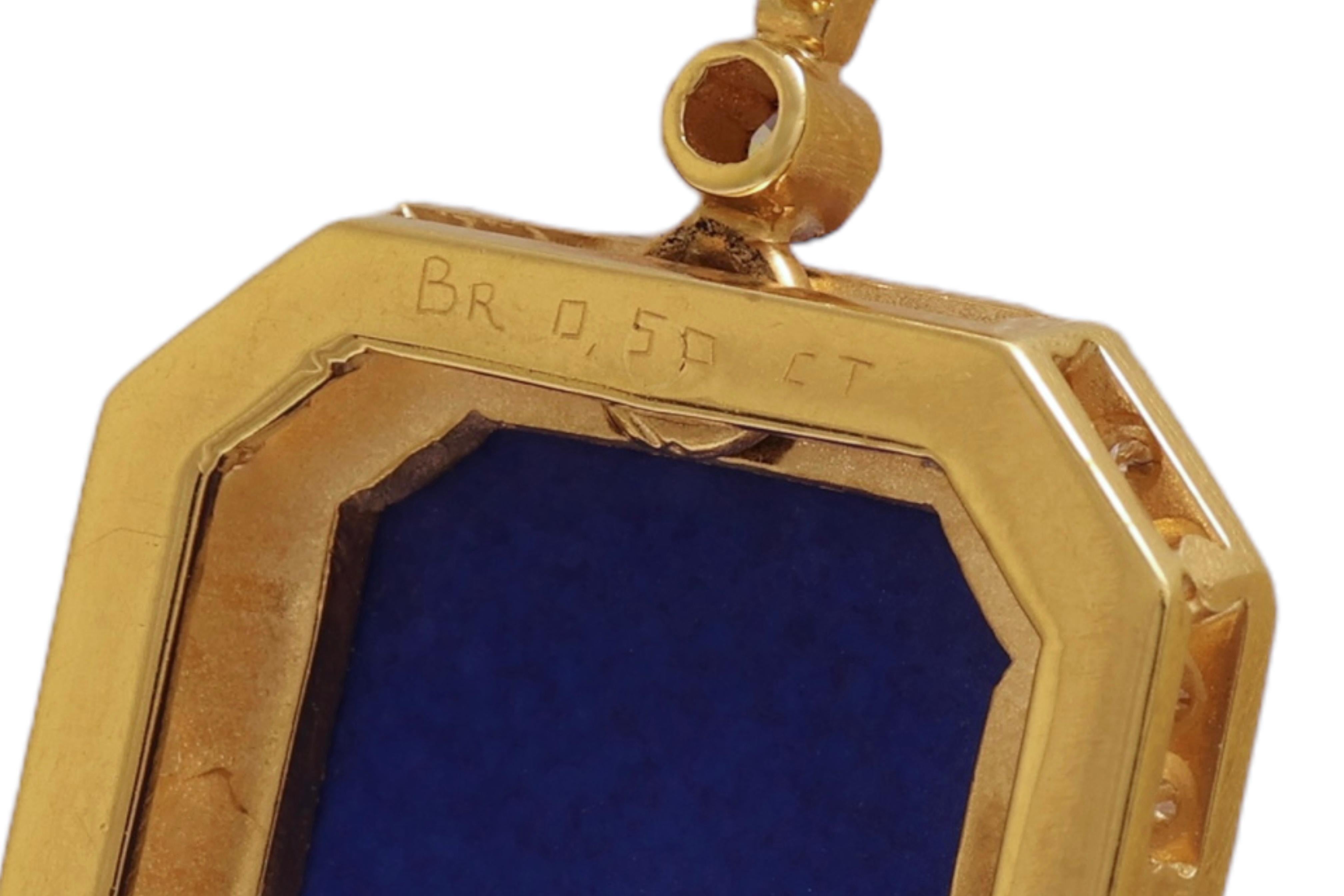 Freemasonry 18kt Solid Yellow Gold Necklace with Diamonds and Lapis Lazuli For Sale 2