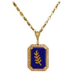 Freemasonry 18kt Solid Yellow Gold Necklace with Diamonds and Lapis Lazuli