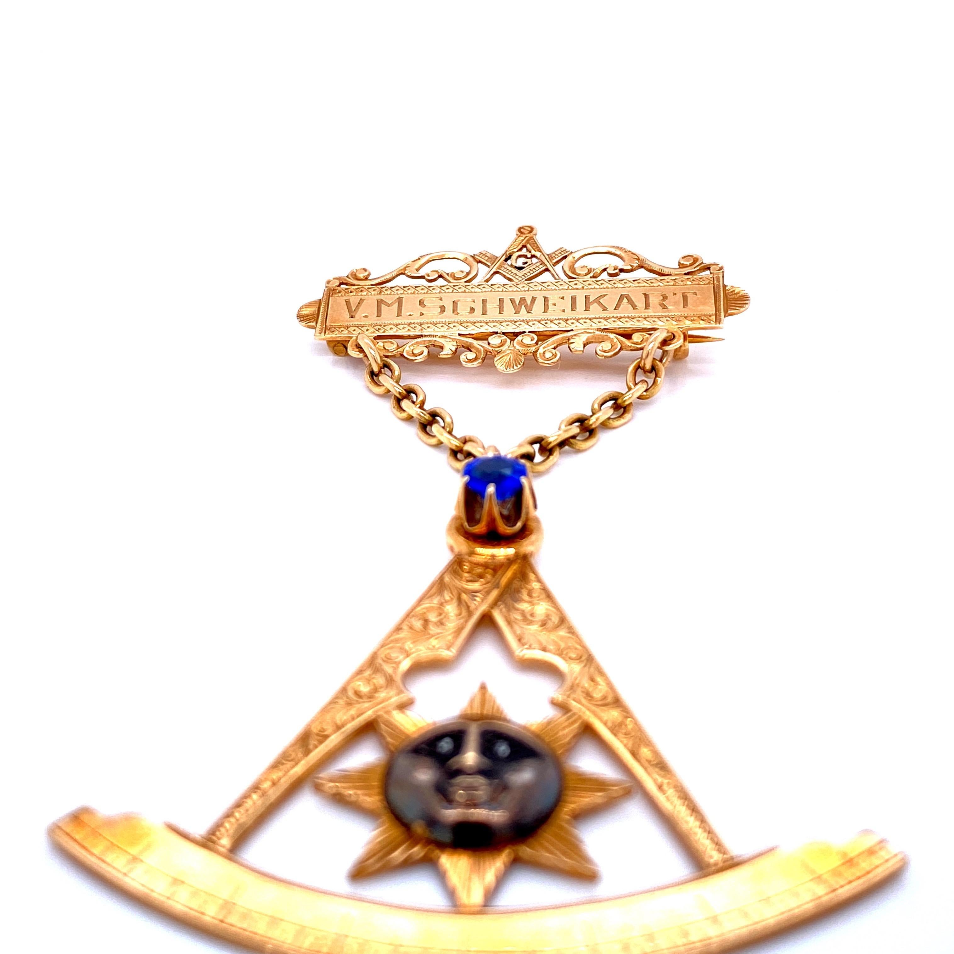 Freemasonry Antique Gold Badge/Pin, Aberdeen Lodge 1927 In Excellent Condition In Napoli, Italy