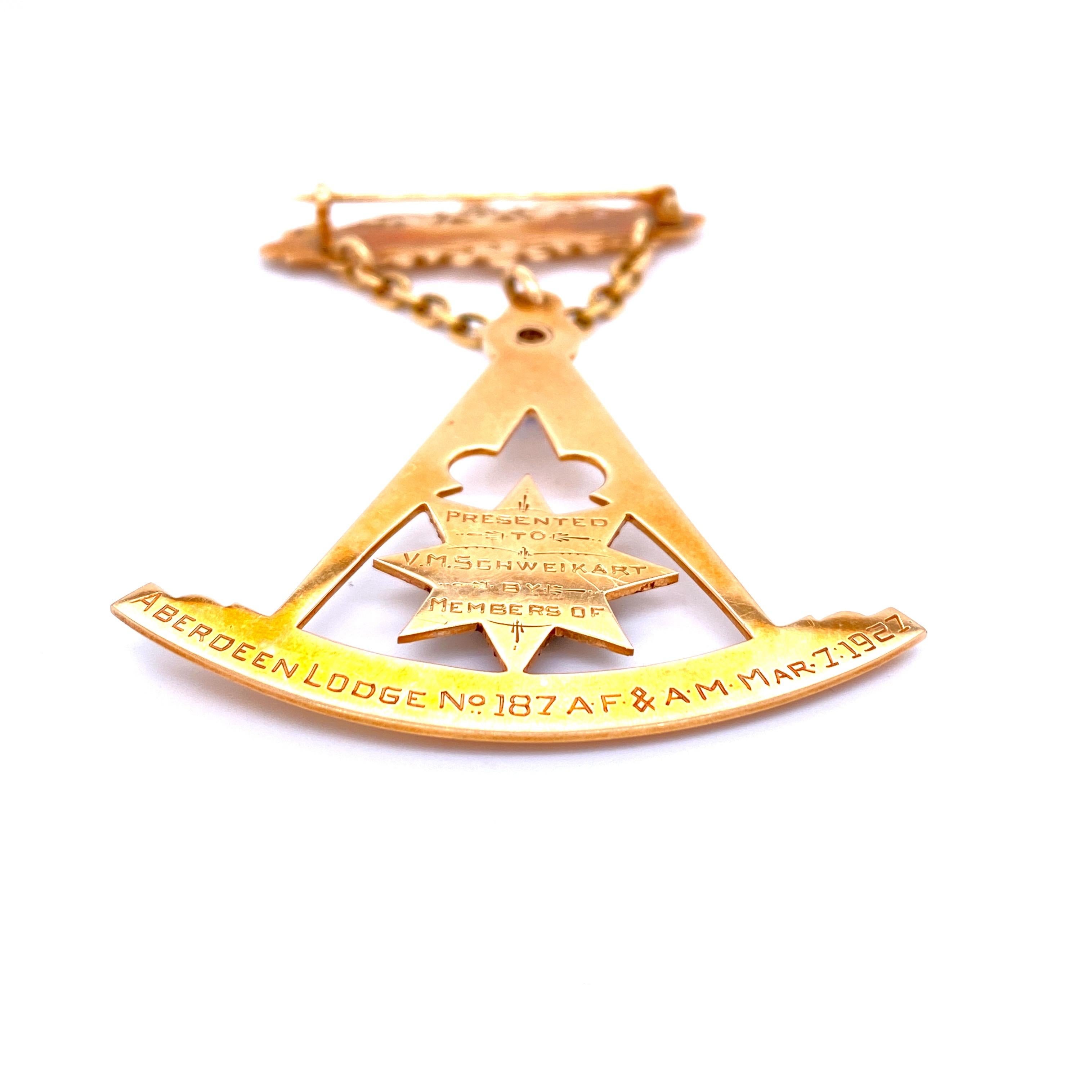 Freemasonry Antique Gold Badge/Pin, Aberdeen Lodge 1927 3