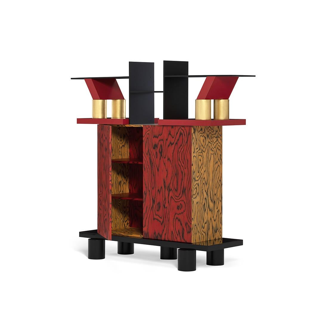 Laminated Freemont Gilded Wood Console, by Ettore Sottsass for Memphis Milano Collection For Sale