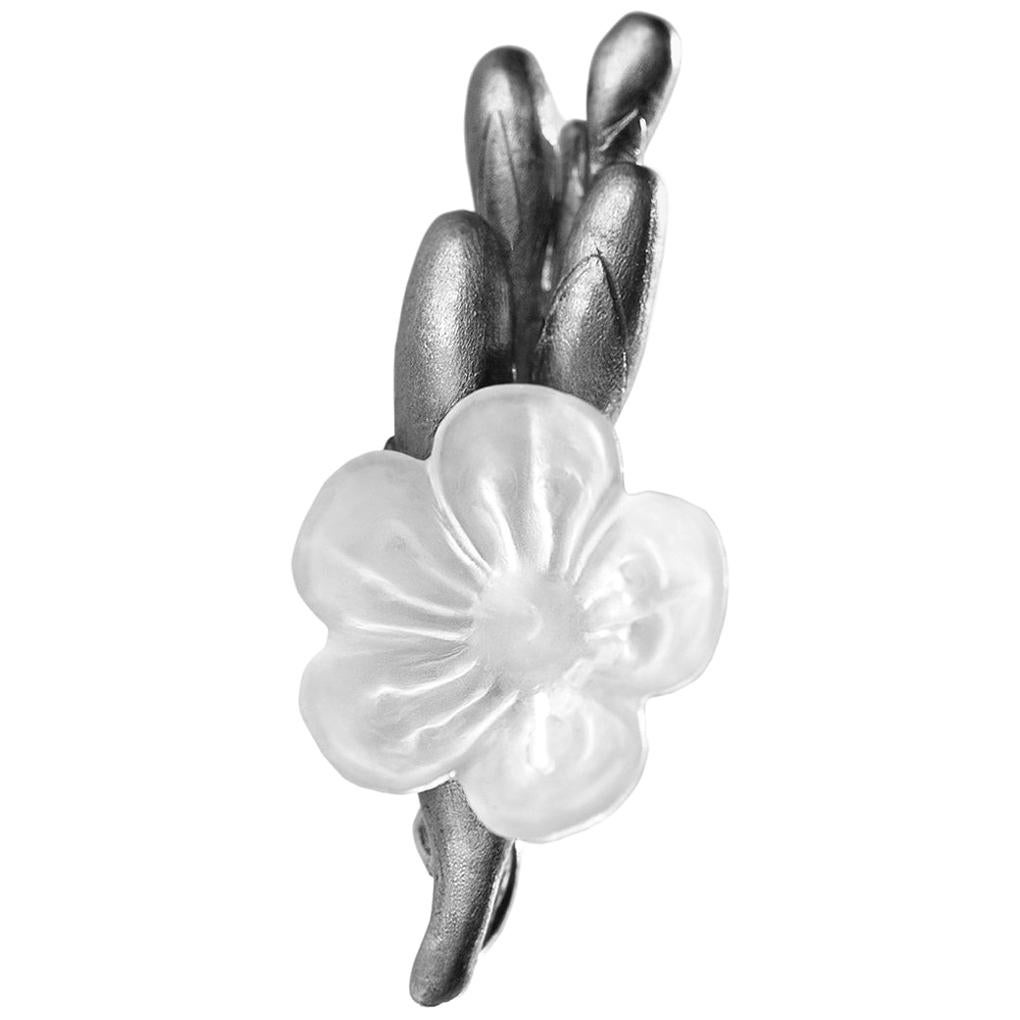 Freesia Brooch by the Artist in Sterling Silver with Rock Crystal Flower For Sale