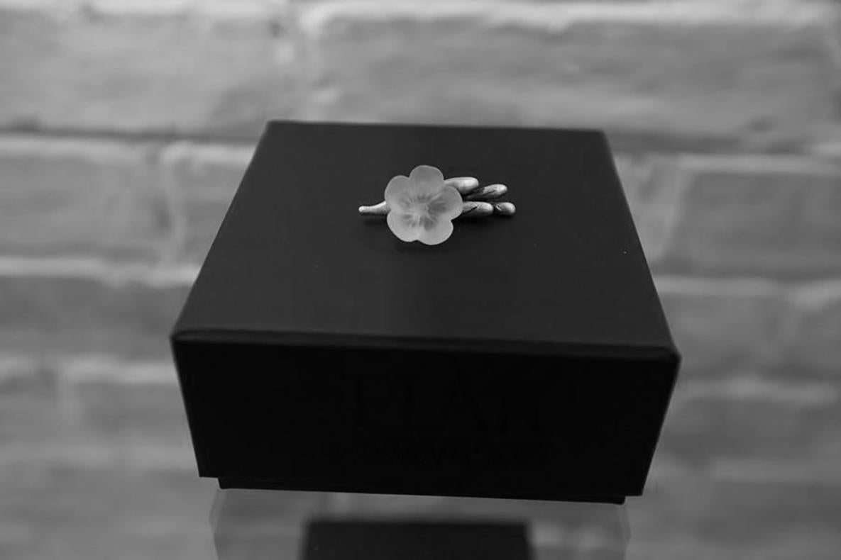 Contemporary Freesia Boutonniere Brooch by the Artist in Sterling Silver with Quartz Flower For Sale