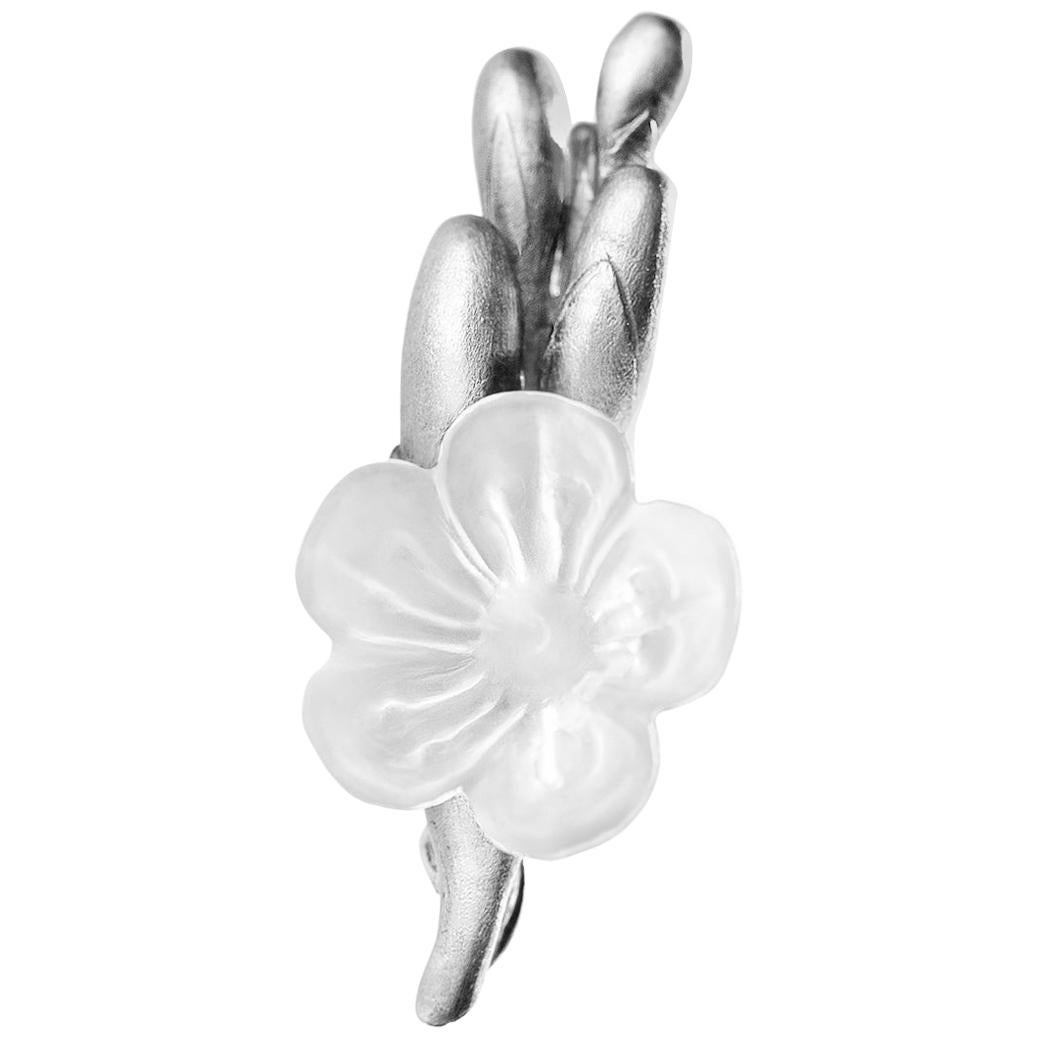 Freesia Boutonniere Brooch by the Artist in Sterling Silver with Quartz Flower For Sale
