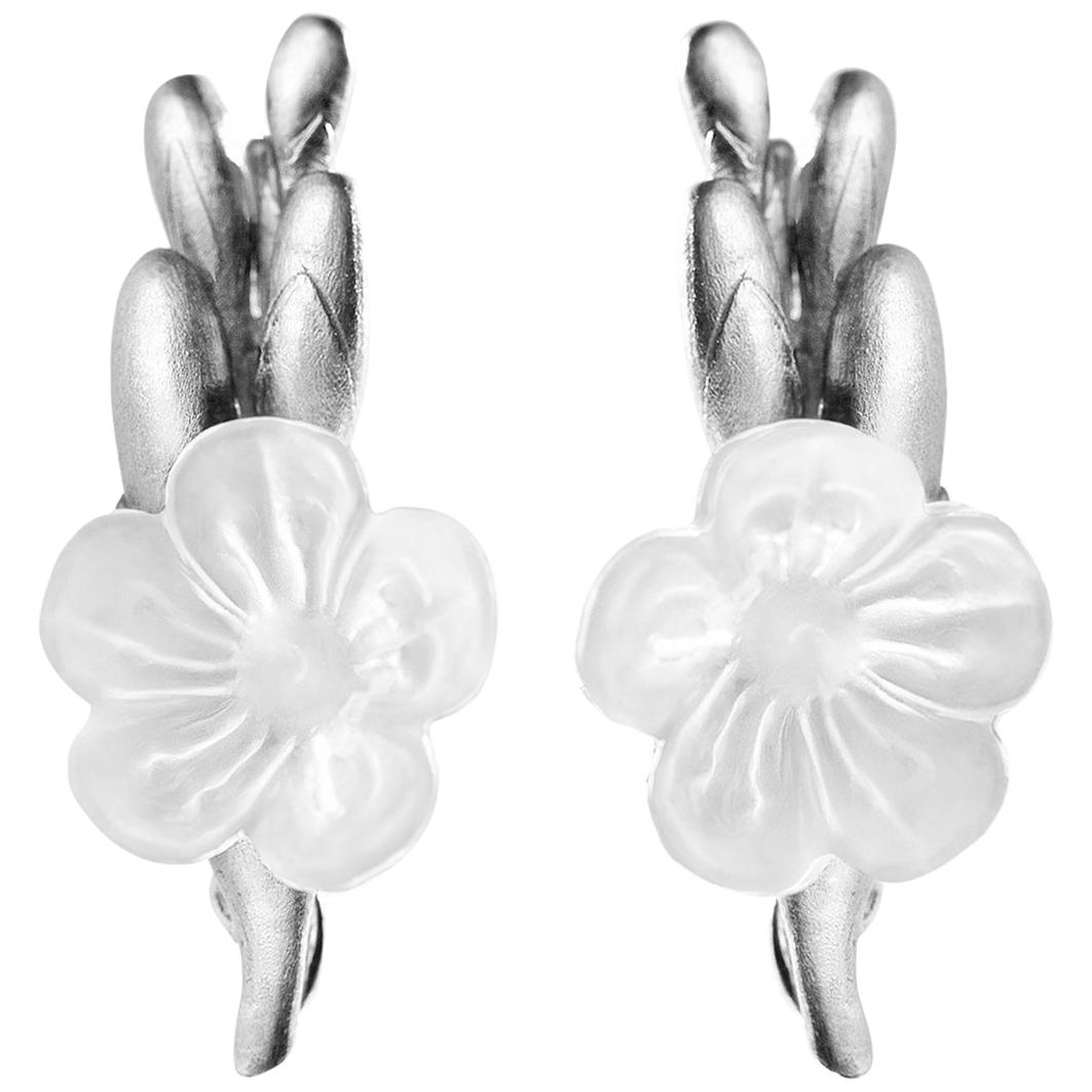 Freesia Sterling Silver Contemporary Earrings by the Artist with Quartz Flower For Sale