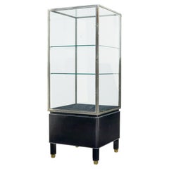 Freestanding Art Deco steel and leather glazed display cabinet