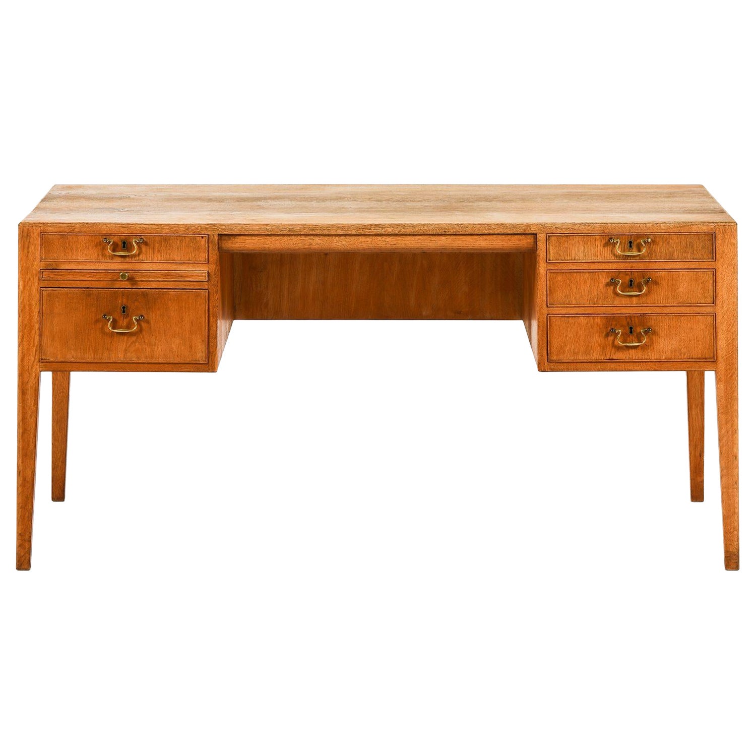 Bureau autoportant en Oak Oak et laiton, années 1960 en vente