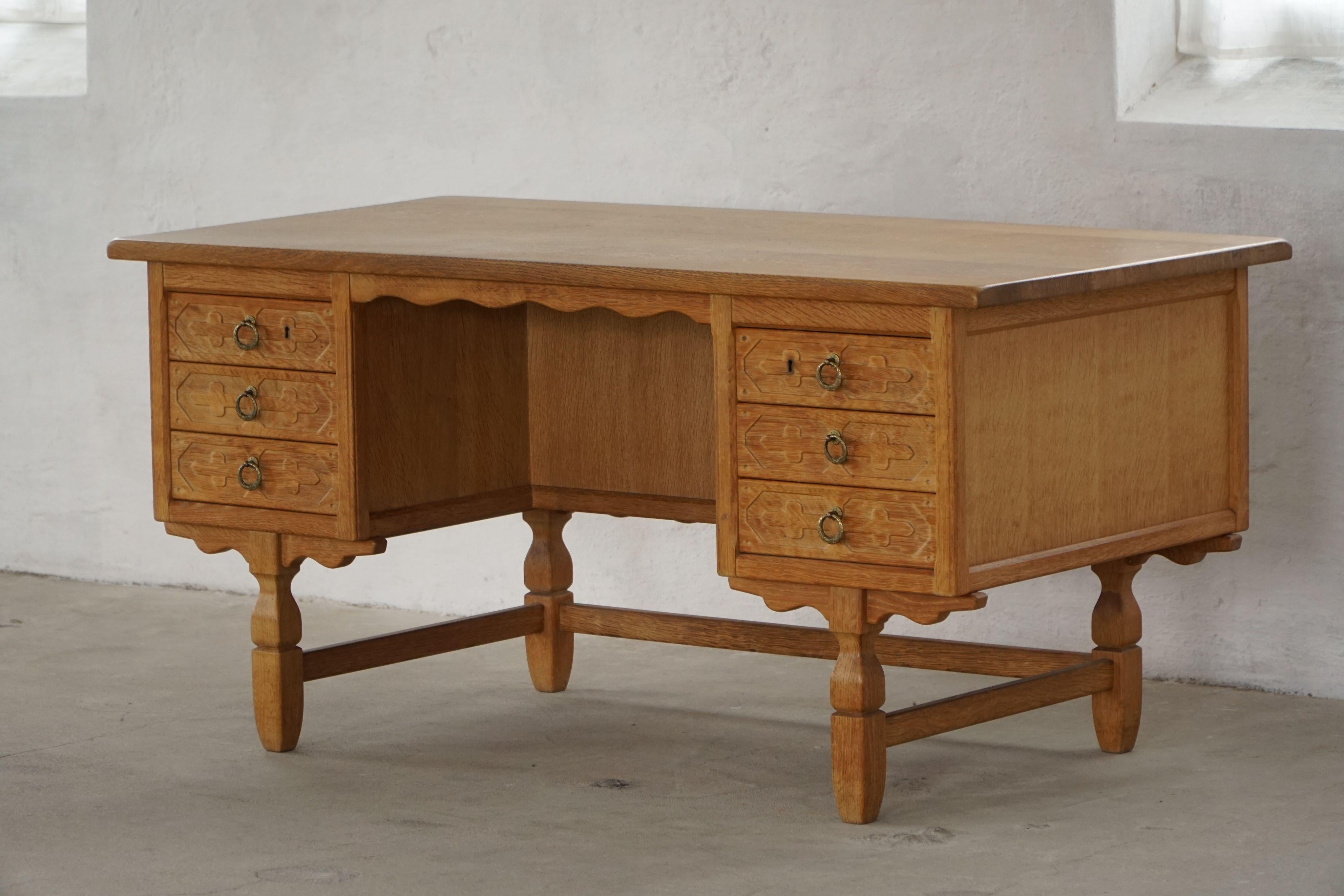 Freestanding Desk in Oak, Danish Mid Century Modern, Henning Kjærnulf, 1950s For Sale 5