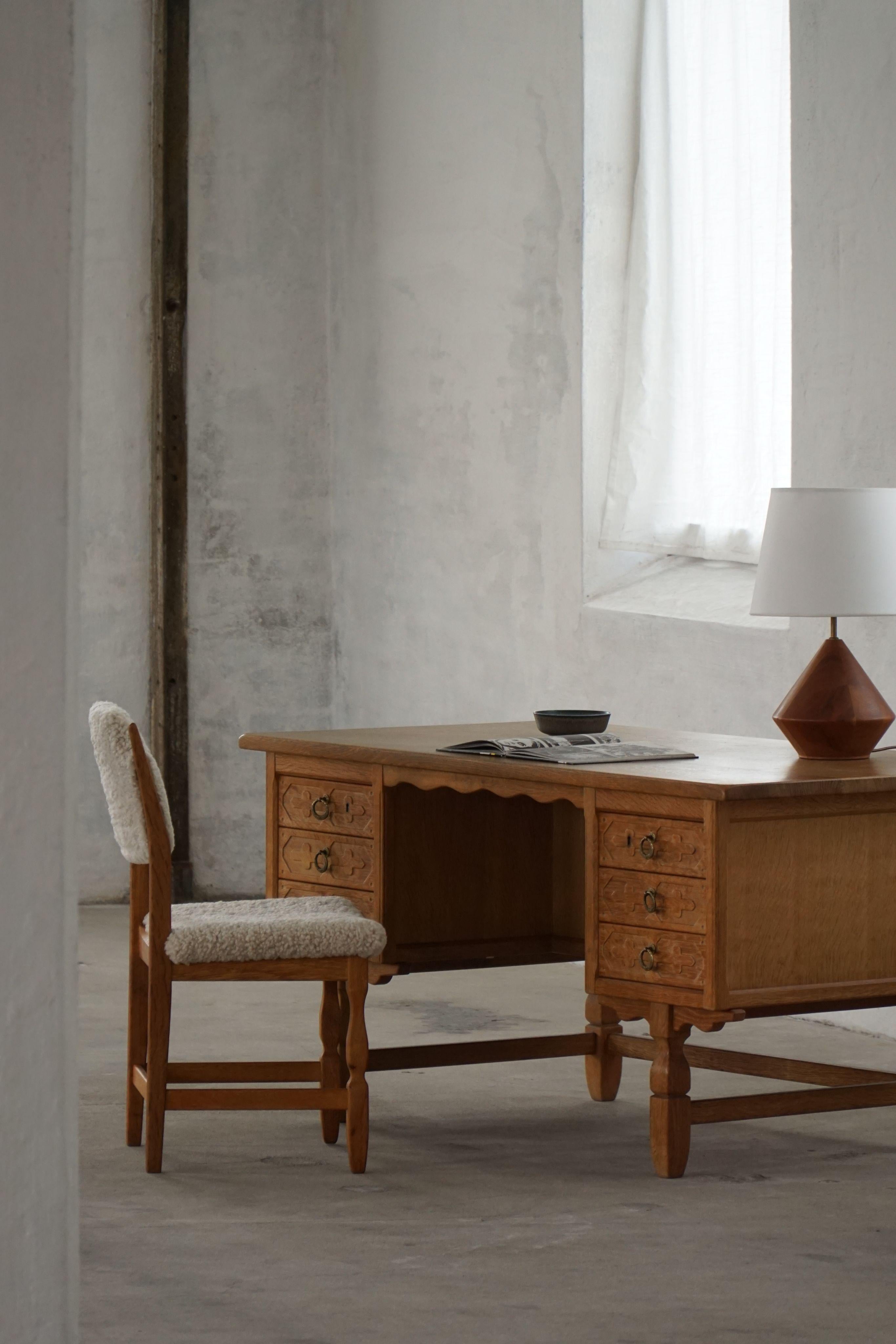 Freestanding Desk in Oak, Danish Mid Century Modern, Henning Kjærnulf, 1950s For Sale 8