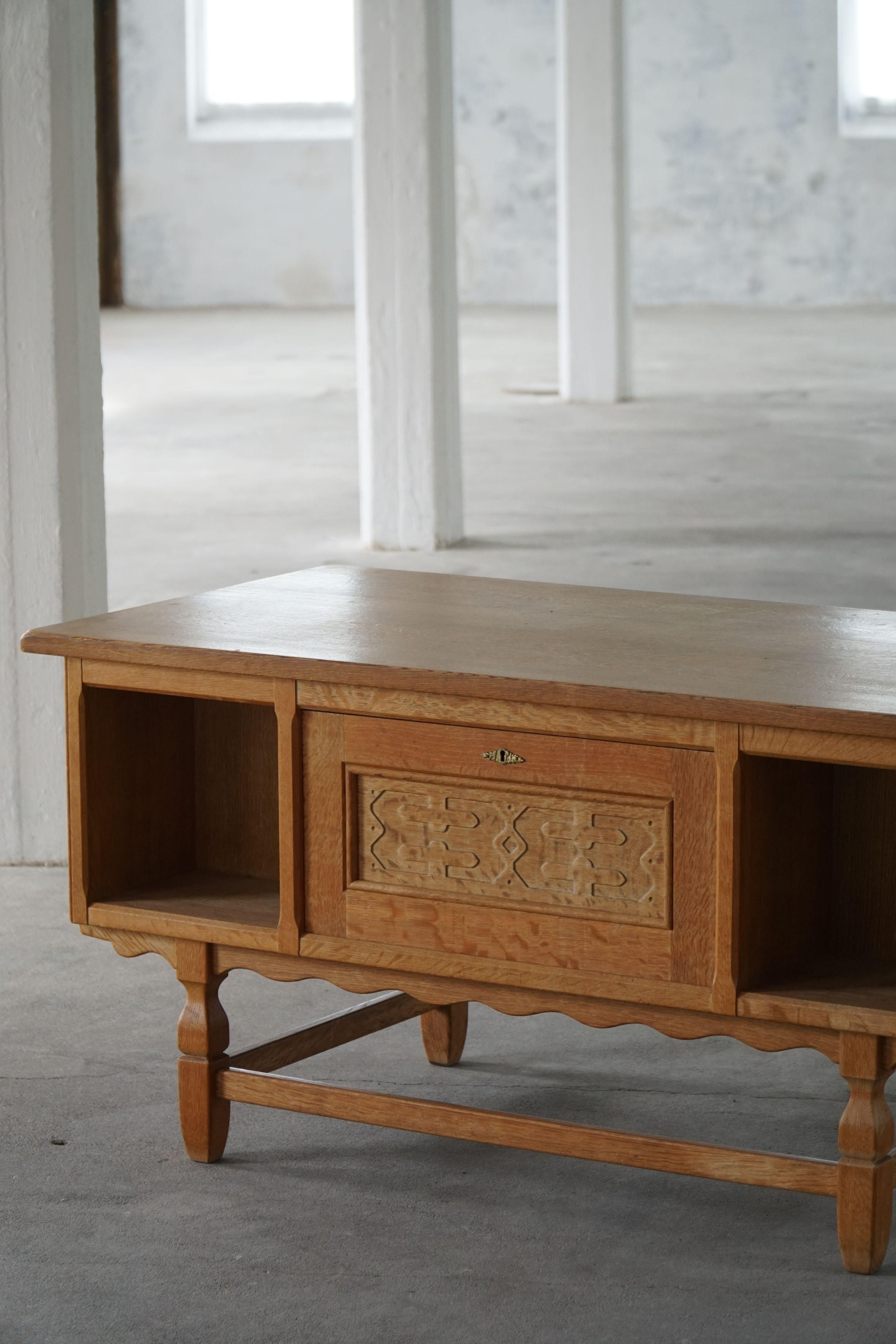 20th Century Freestanding Desk in Oak, Danish Mid Century Modern, Henning Kjærnulf, 1950s For Sale