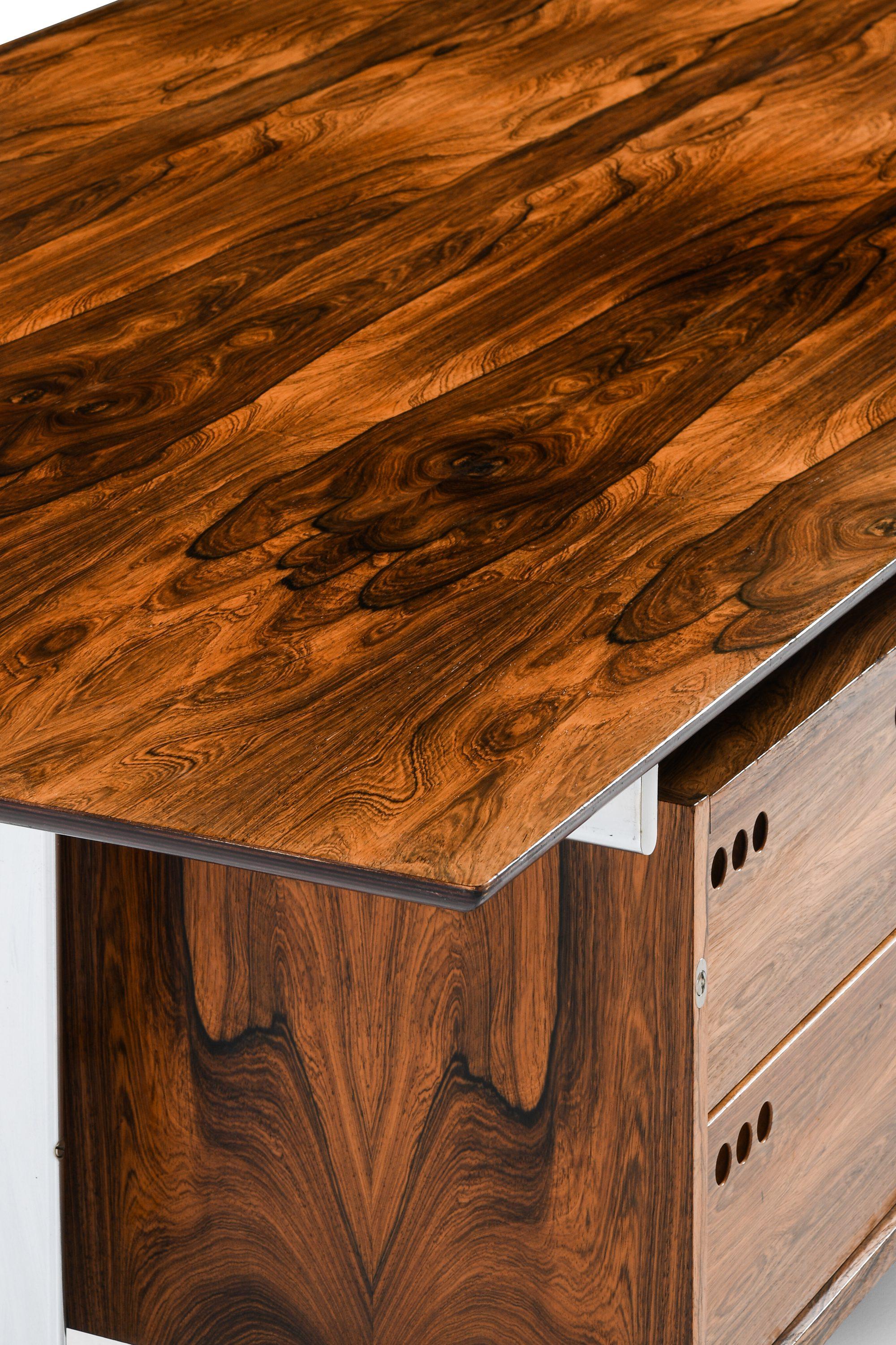 Freestanding Desk in Rosewood and Chromed Steel by Jan Lunde Knudsen, 1960's For Sale 3