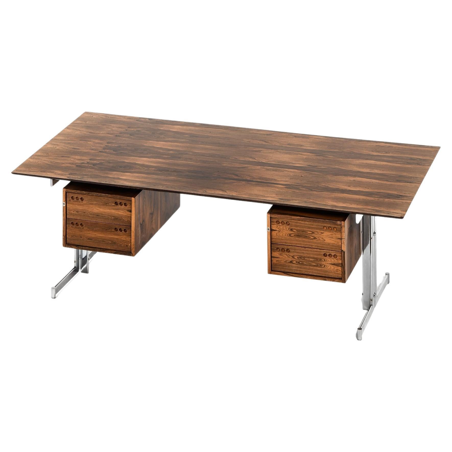 Freestanding Desk in Rosewood and Chromed Steel by Jan Lunde Knudsen, 1960's For Sale