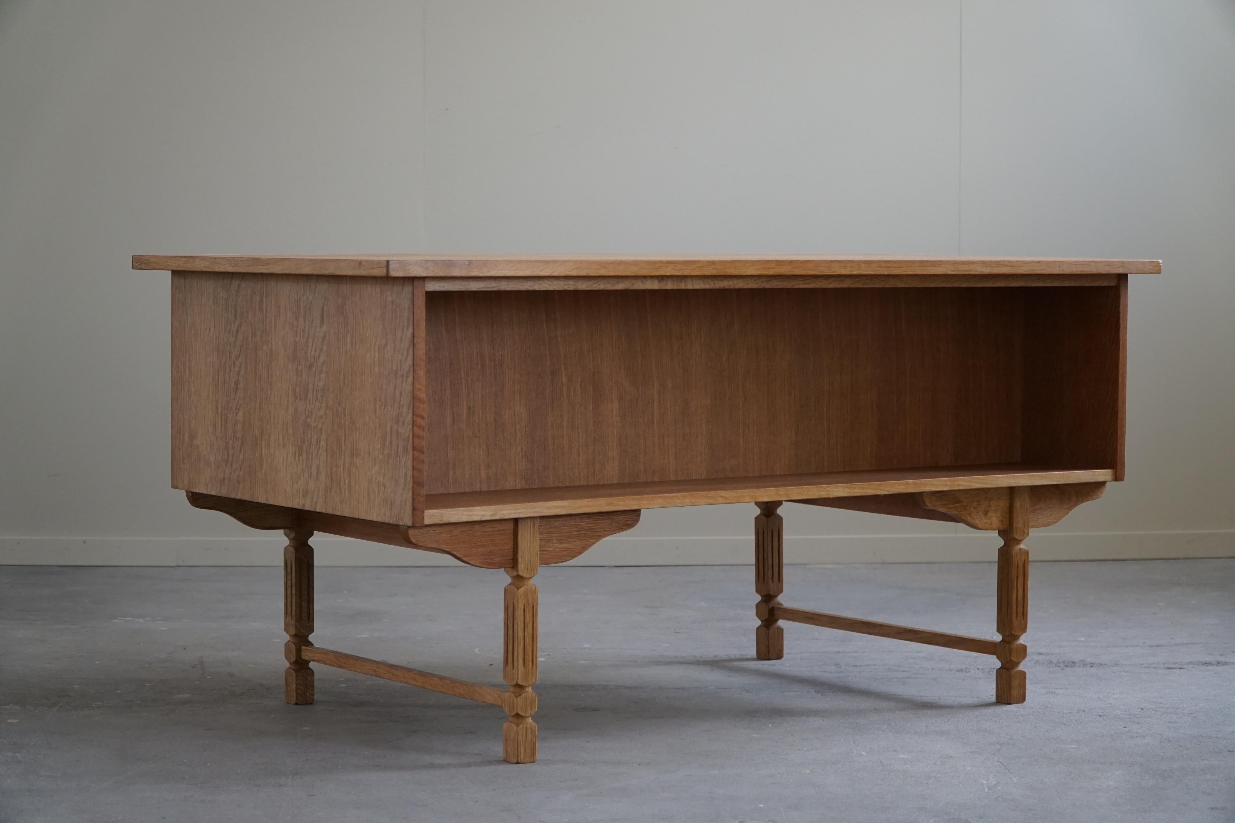 Freestanding Desk in Solid Oak, by a Danish Cabinetmaker, Mid-Century, 1950s For Sale 11