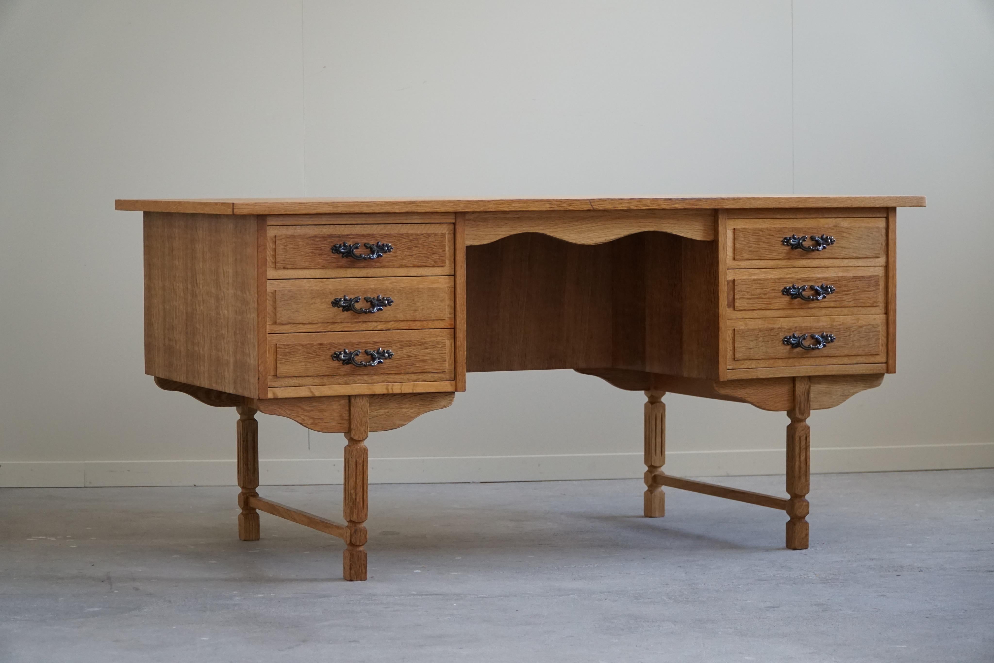Freestanding Desk in Solid Oak, by a Danish Cabinetmaker, Mid-Century, 1950s For Sale 12