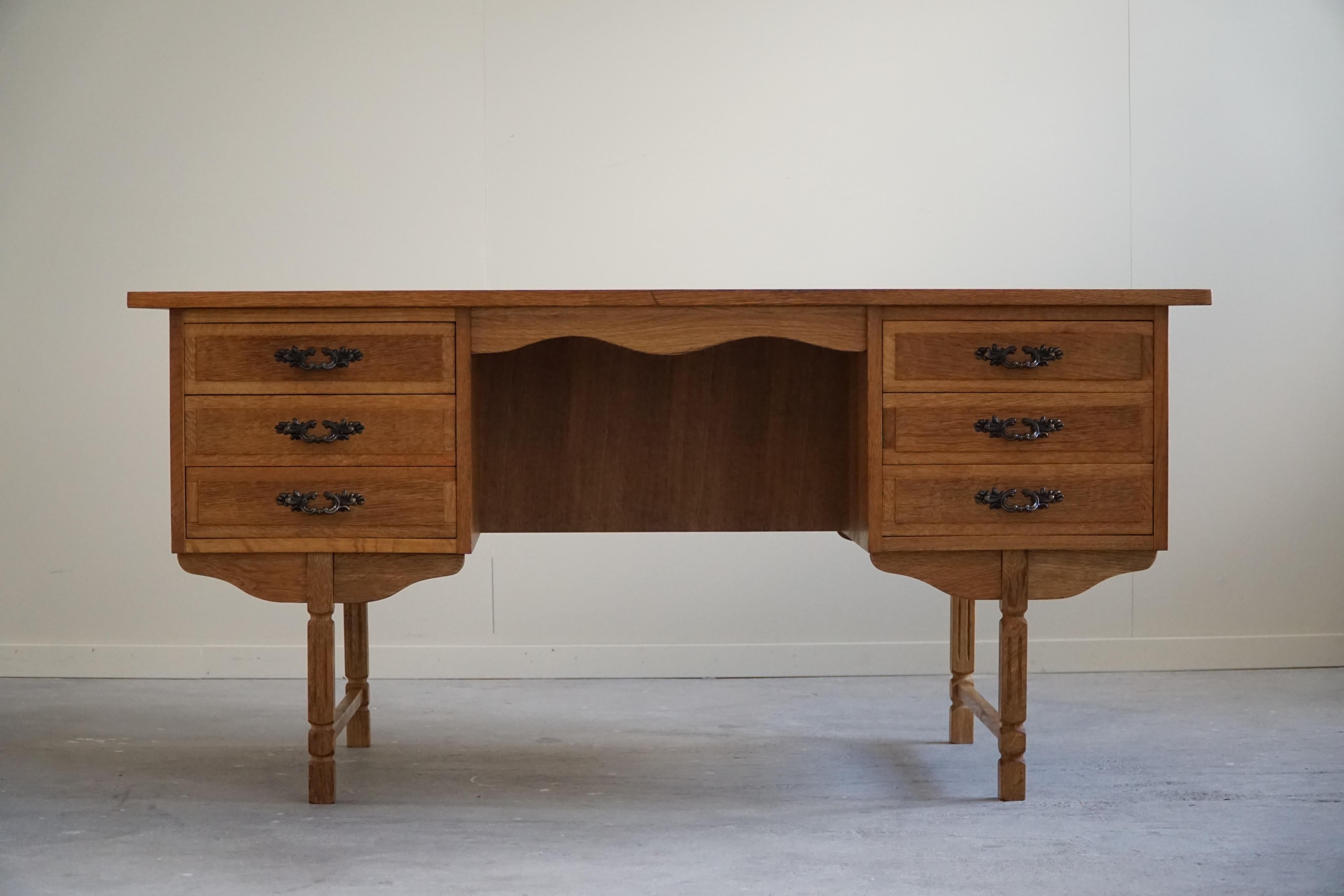 Freestanding Desk in Solid Oak, by a Danish Cabinetmaker, Mid-Century, 1950s For Sale 13