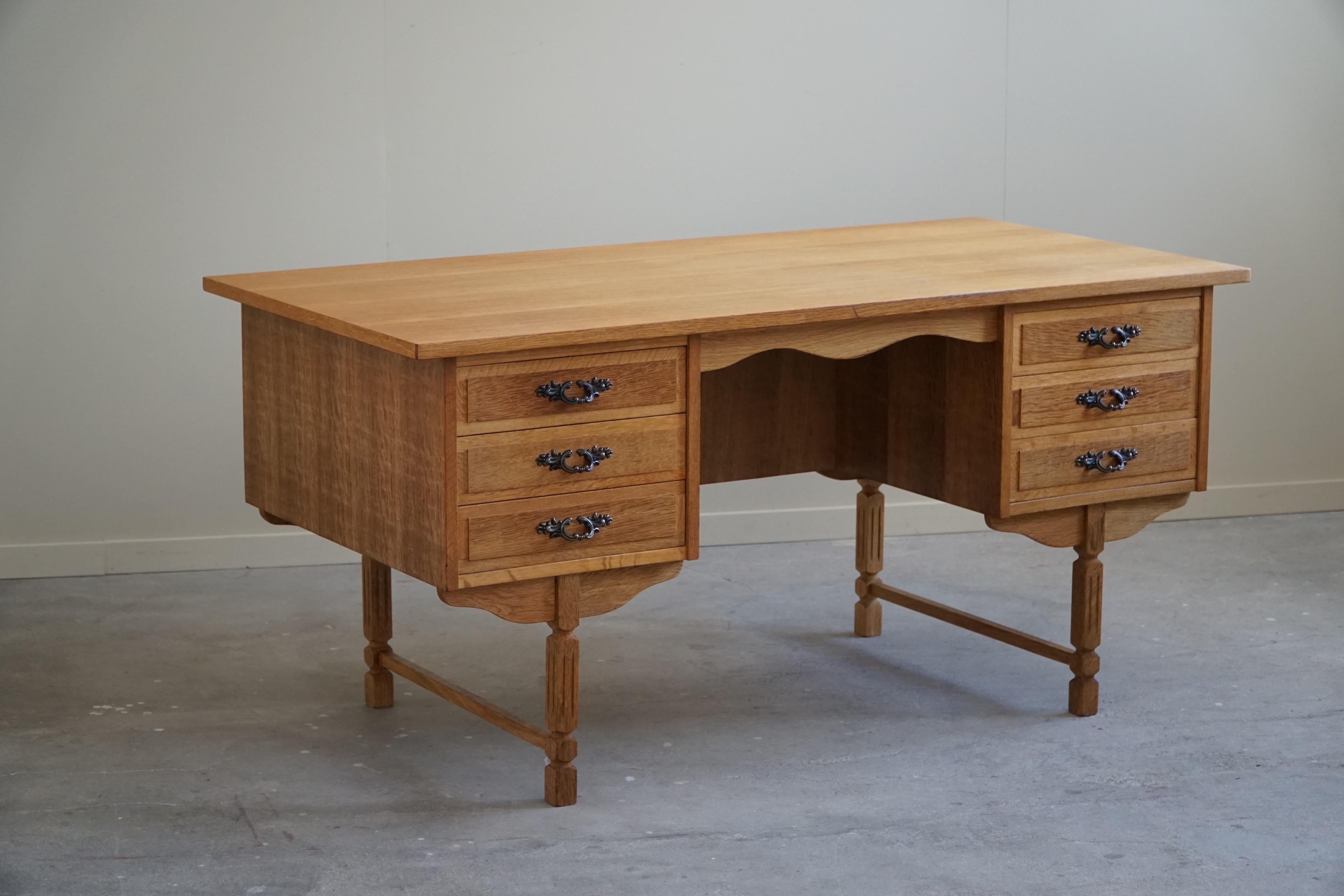 Freestanding Desk in Solid Oak, by a Danish Cabinetmaker, Mid-Century, 1950s For Sale 14