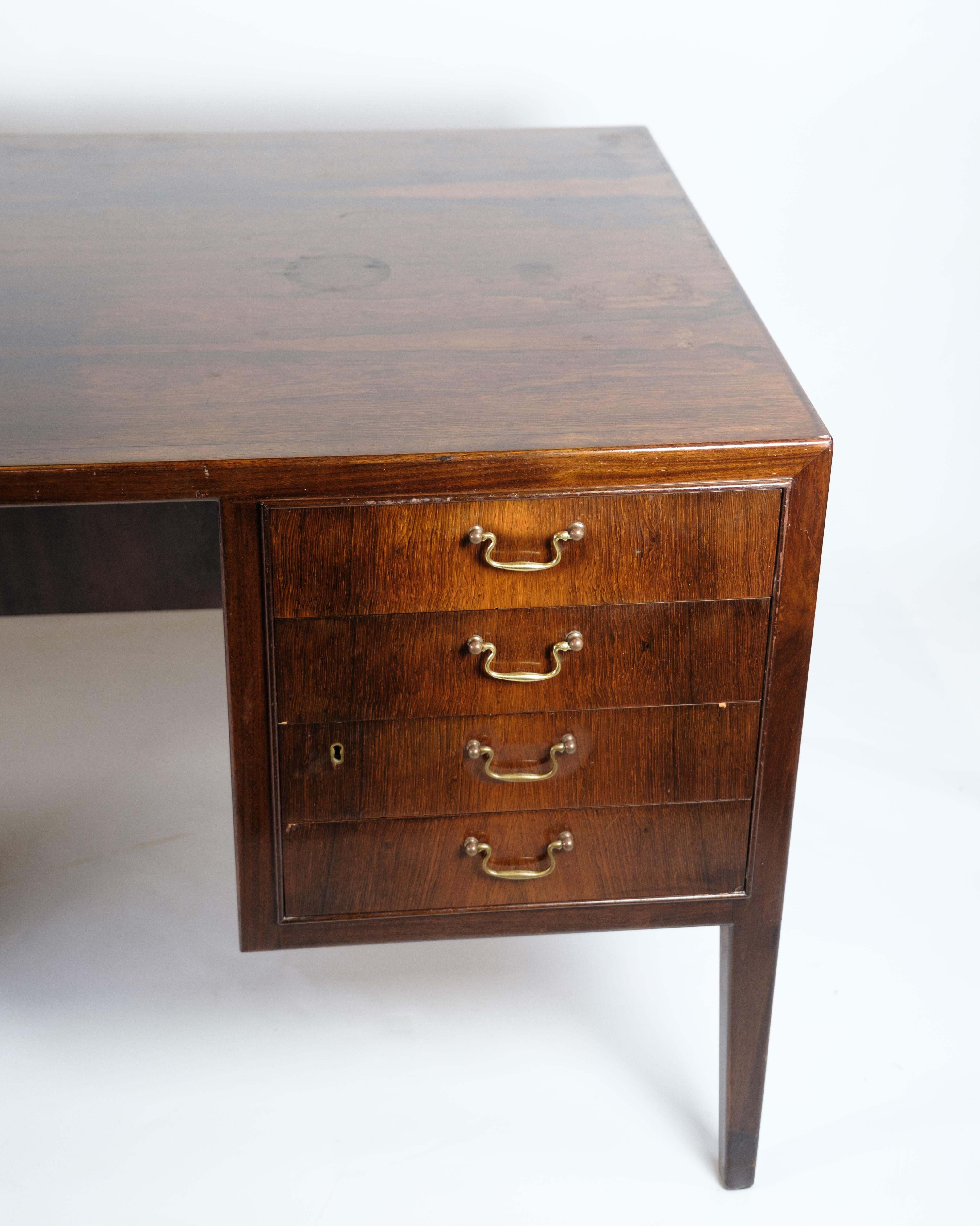 Mid-Century Modern Freestanding Desk Made In Rosewood & Brass Handles By Jacob Kjaer From 1960s