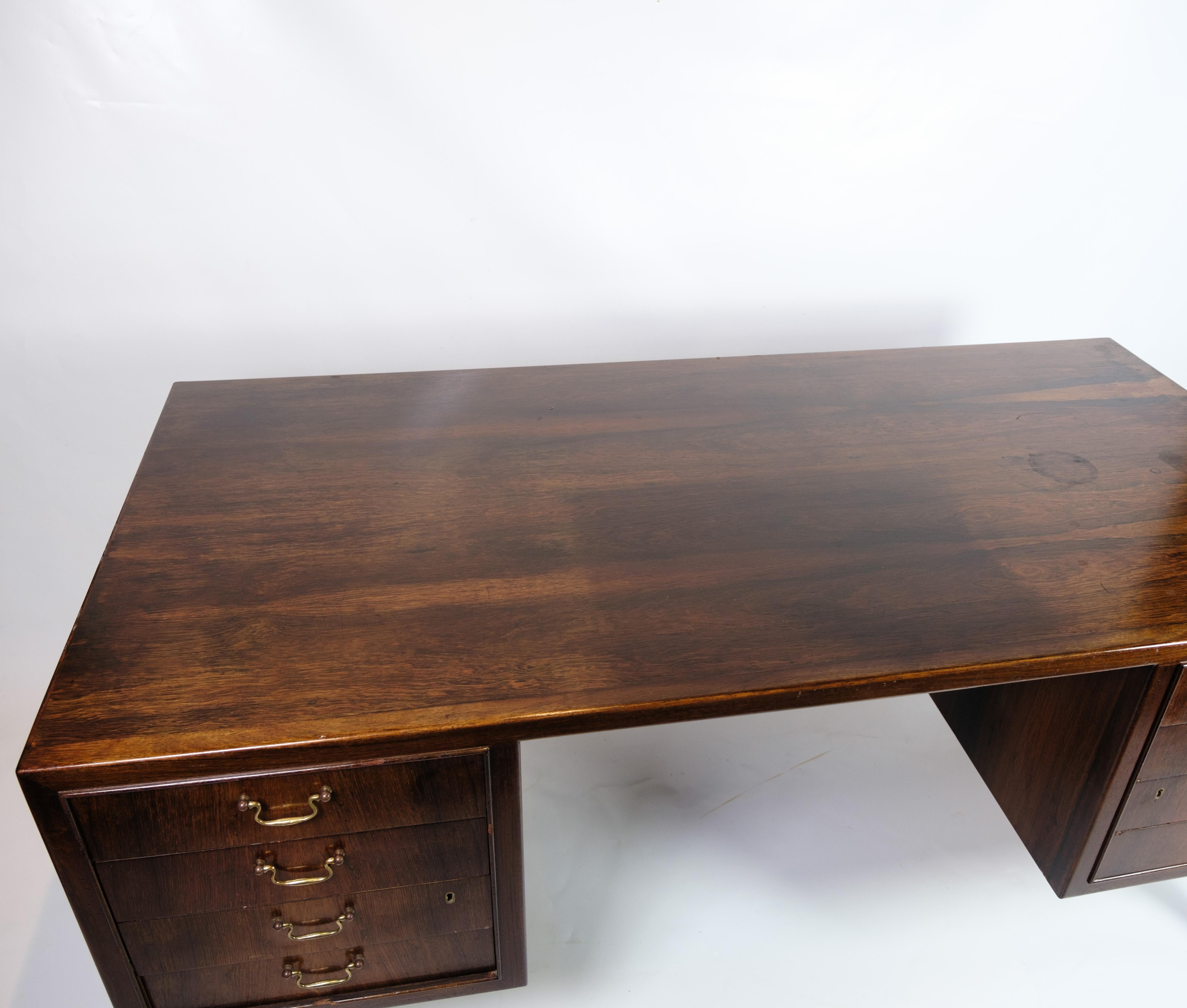 Mid-20th Century Freestanding Desk Made In Rosewood & Brass Handles By Jacob Kjaer From 1960s