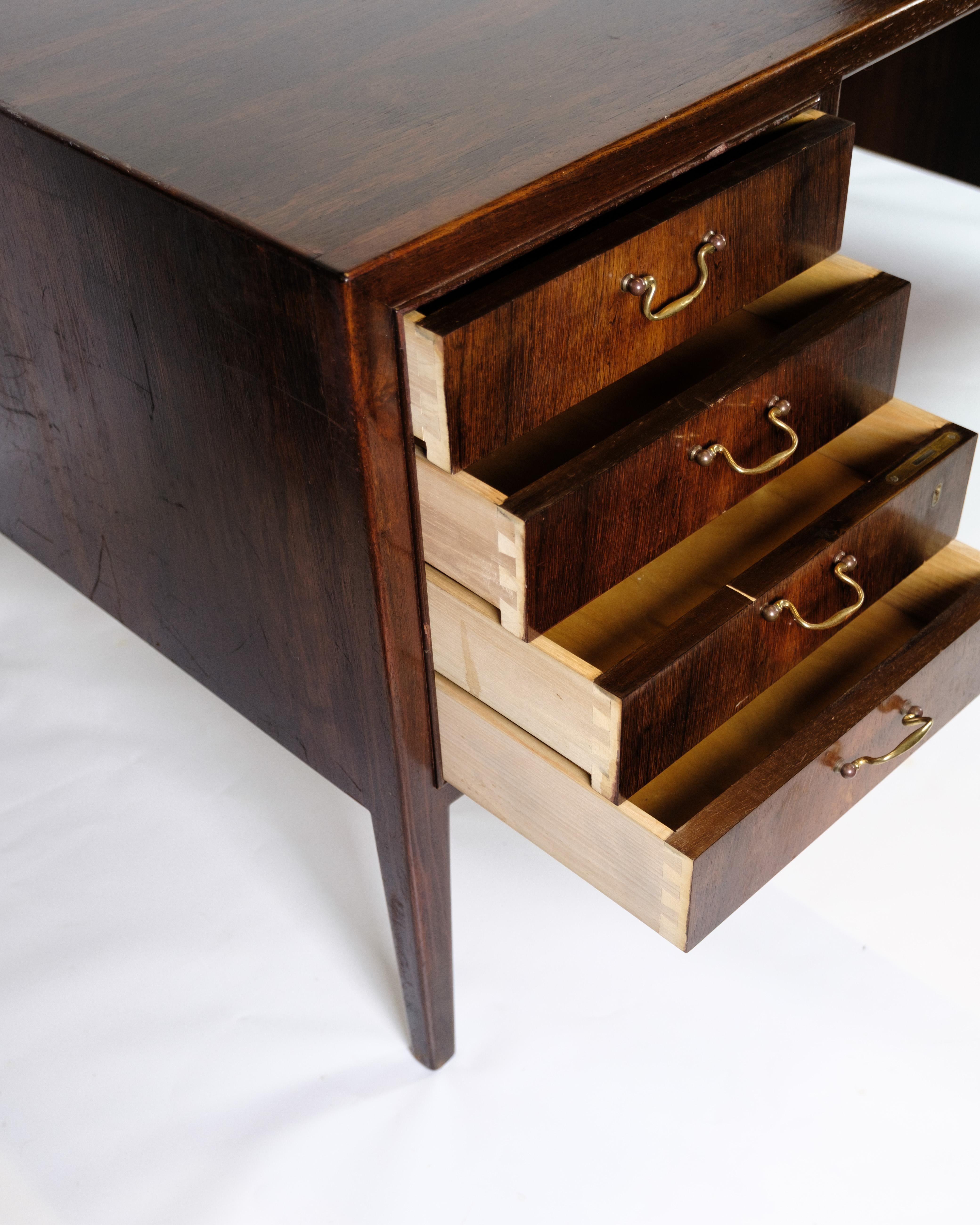 Freestanding Desk Made In Rosewood & Brass Handles By Jacob Kjaer From 1960s 3