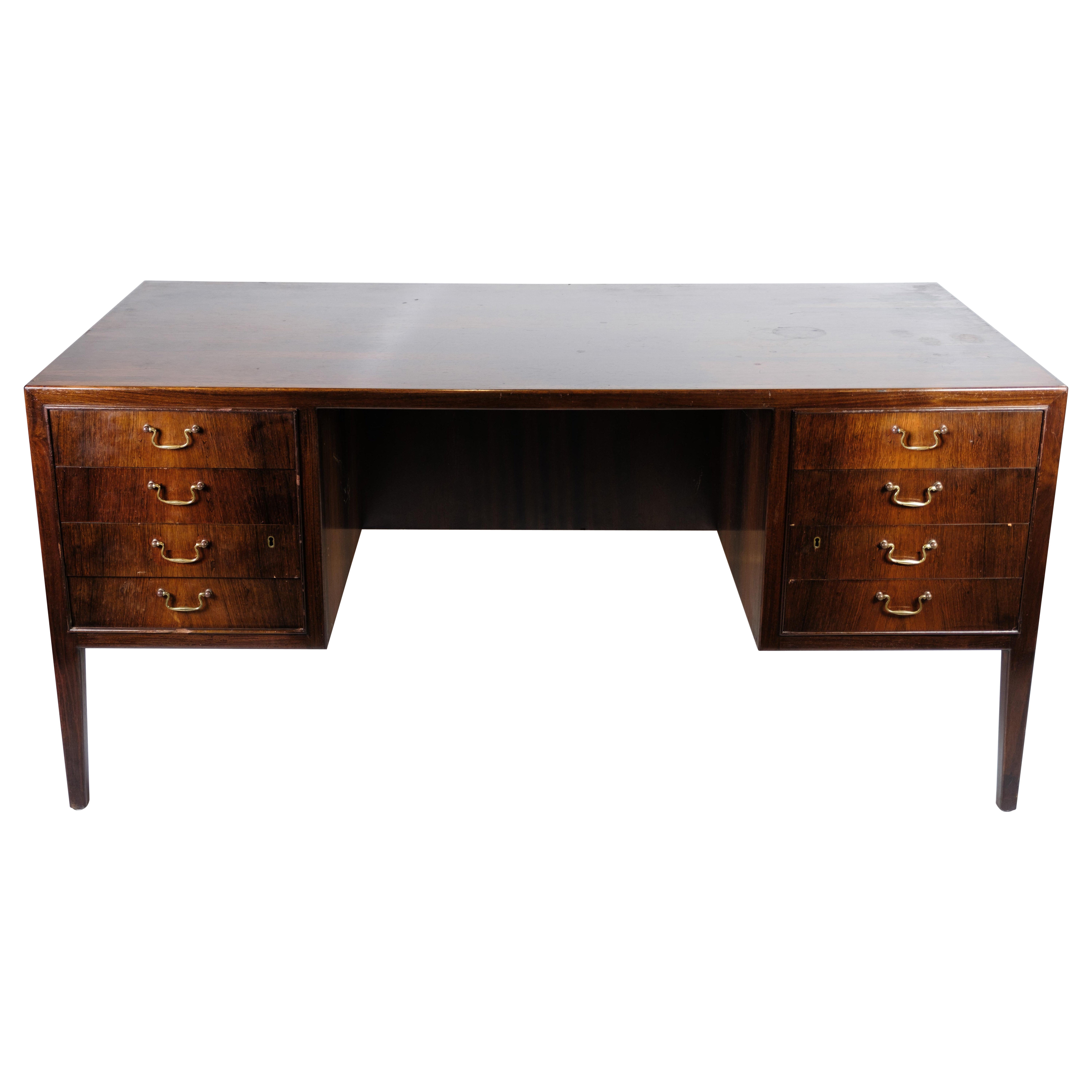 Freestanding Desk Made In Rosewood & Brass Handles By Jacob Kjaer From 1960s