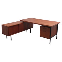 Freestanding Executive Desk in Teak with Sideboard, 1960s