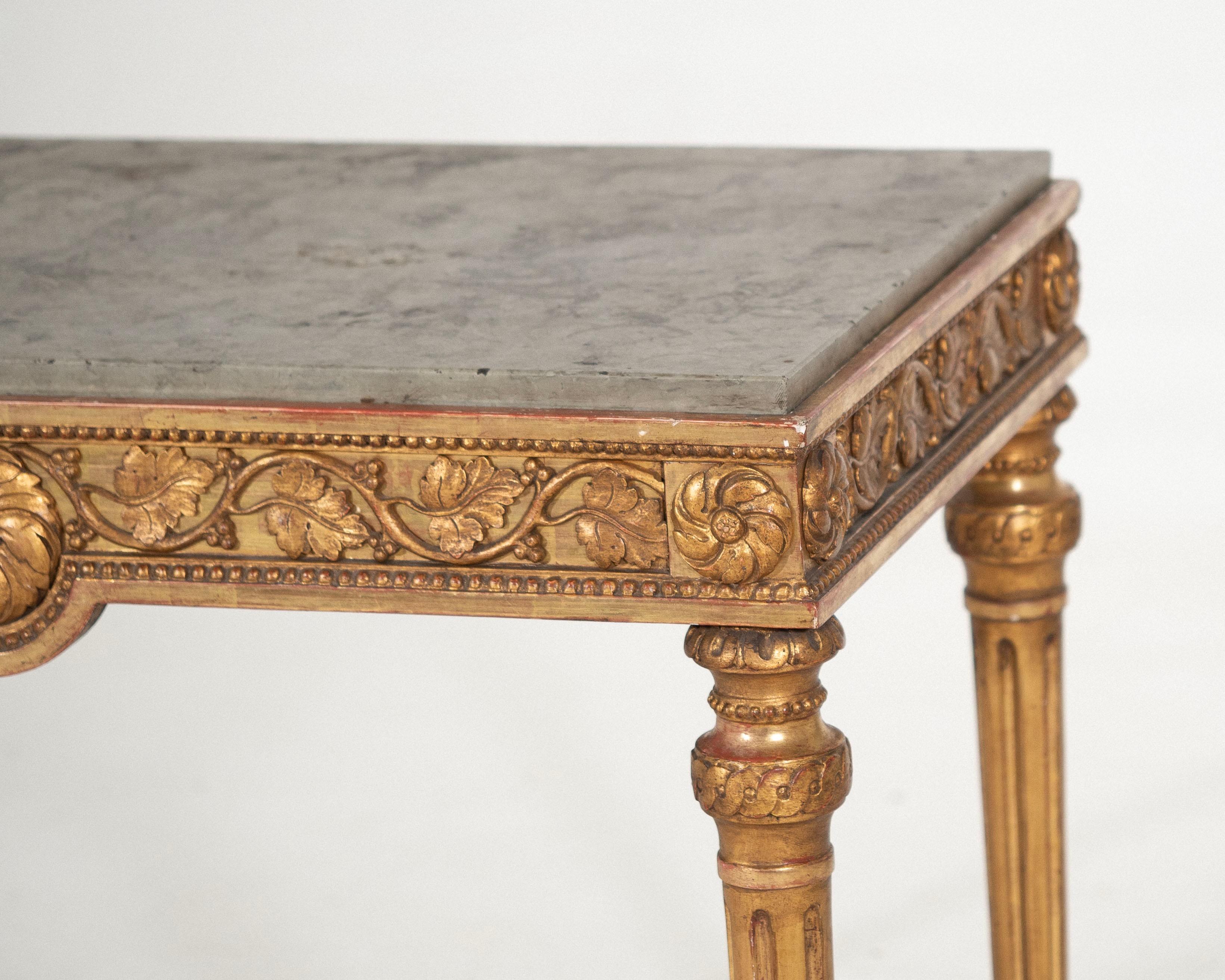 Freestanding Gustavian console table in original guilt, 18th C. In Good Condition For Sale In Aalsgaarde, DK
