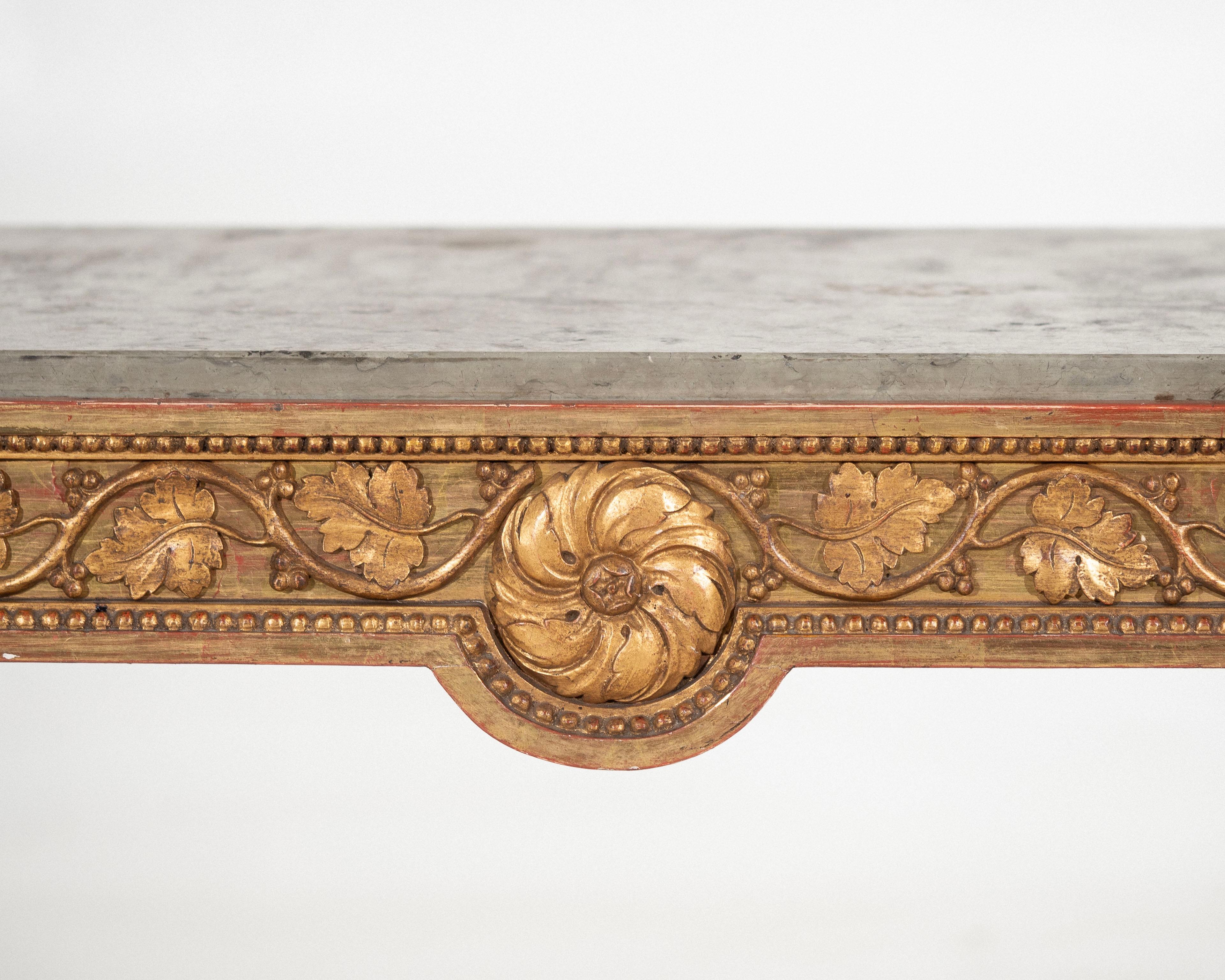 18th Century and Earlier Freestanding Gustavian console table in original guilt, 18th C. For Sale