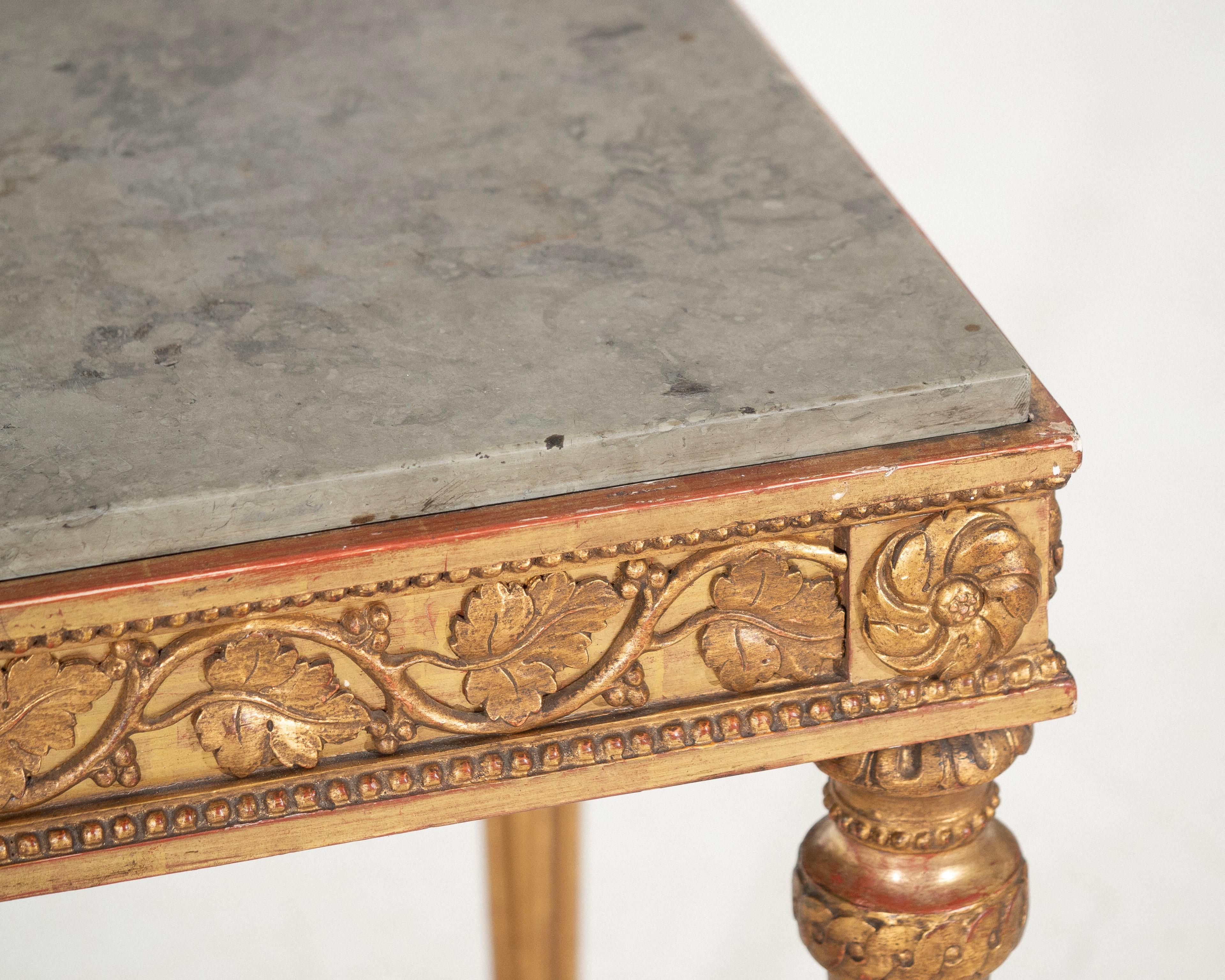 Marble Freestanding Gustavian console table in original guilt, 18th C. For Sale