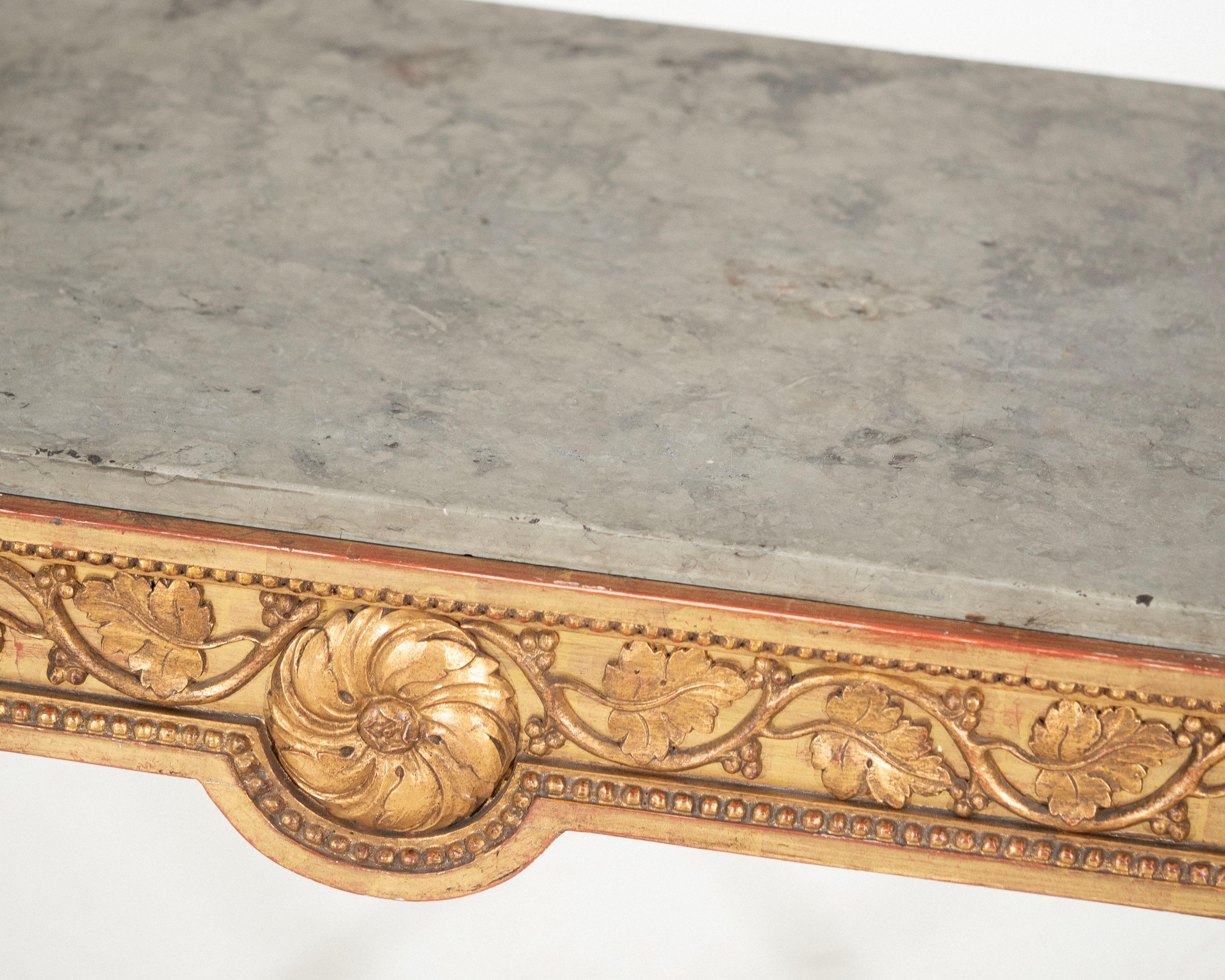 Freestanding Gustavian console table in original guilt, 18th C. For Sale 1