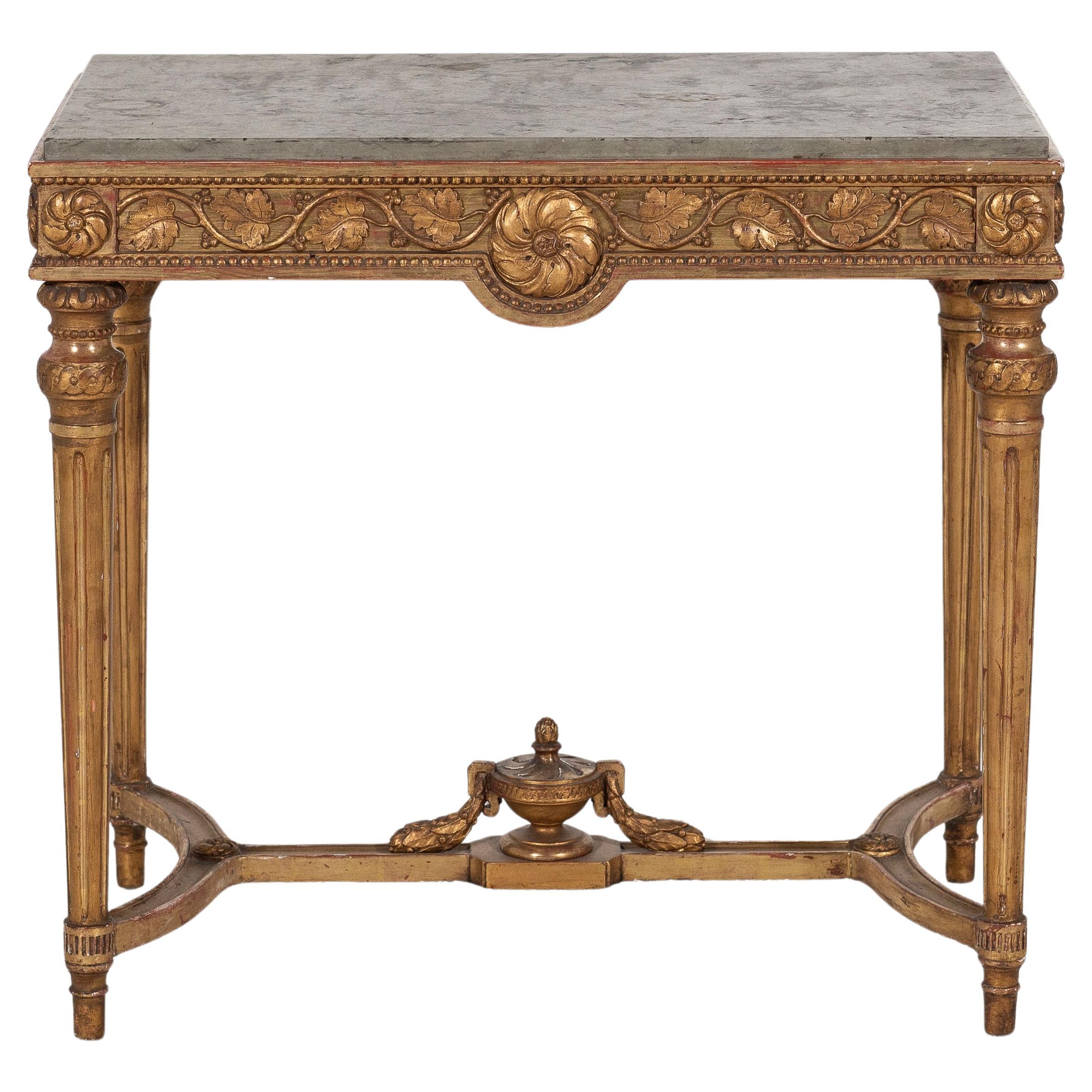 Freestanding Gustavian console table in original guilt, 18th C. For Sale